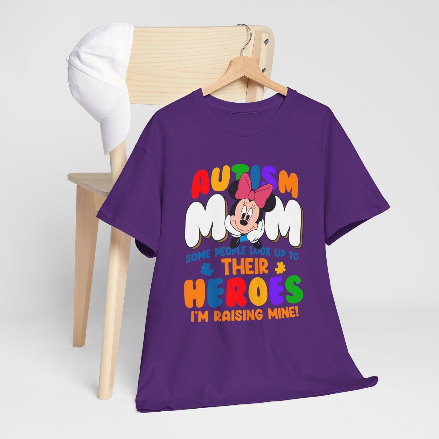 Autism Mom T-Shirt — "Some People Look Up To Their Heroes, I'm Raising Mine" — Colorful Awareness Tee