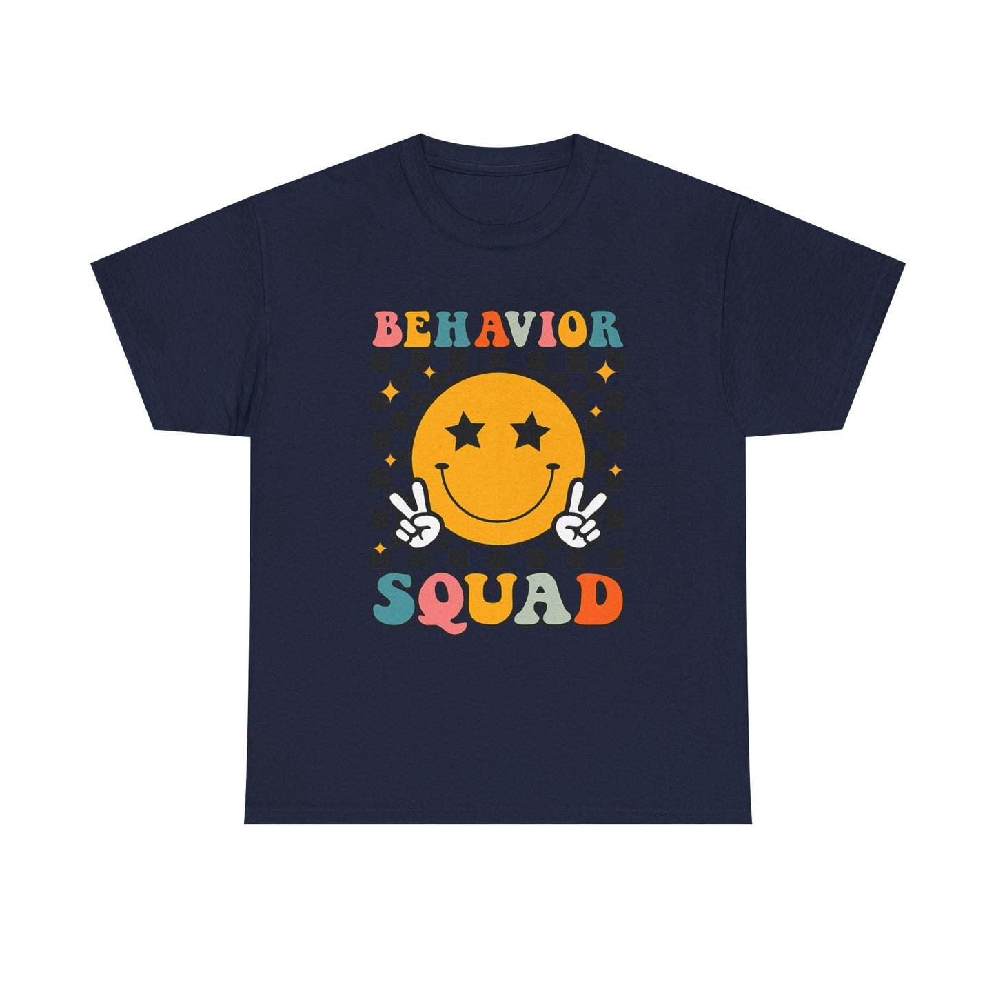 Behavior Squad T‑Shirt — Retro Smiley Face Peace Sign Tee