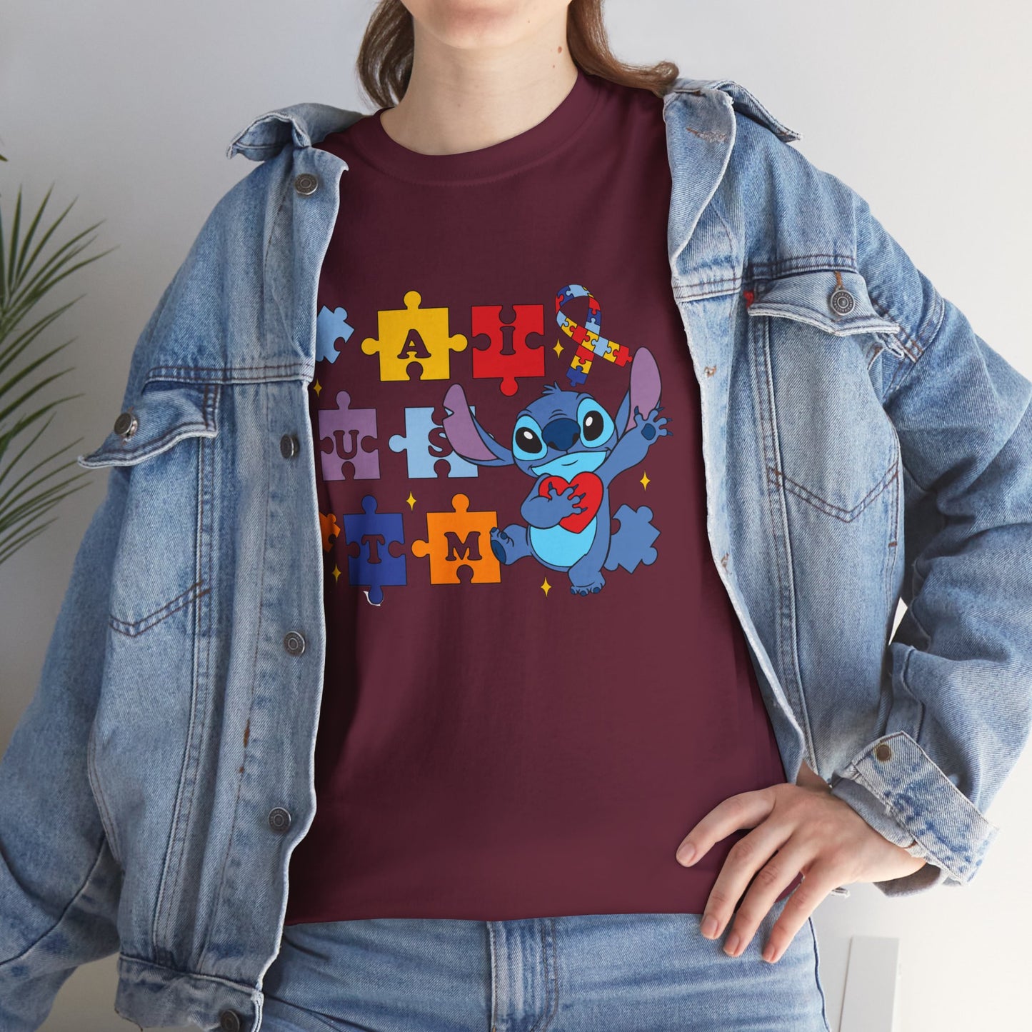 Autism Awareness Puzzle Heart Tee - Cute Blue Alien Character