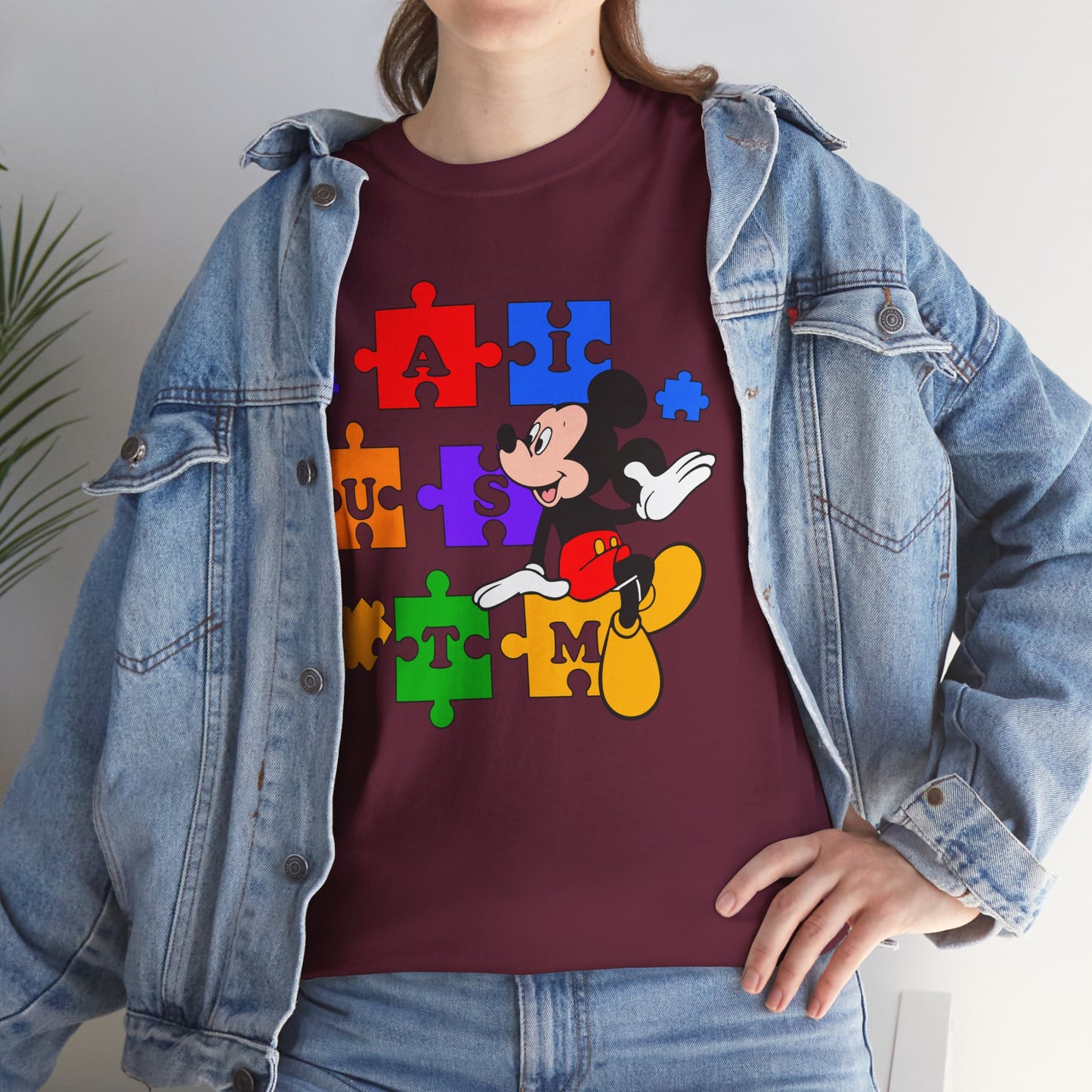 Autism Puzzle Mickey T-Shirt — Colorful Puzzle Pieces "AUTISM" Design