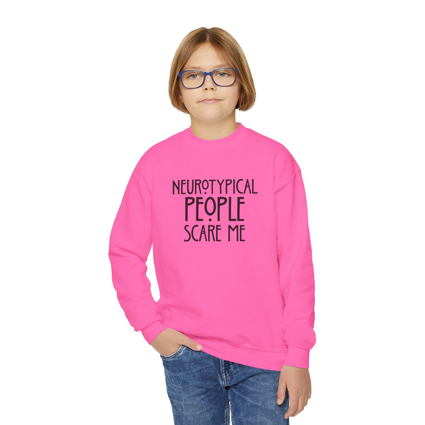 Youth Sweatshirt - "Neurotypical People Scare Me" Graphic Crewneck