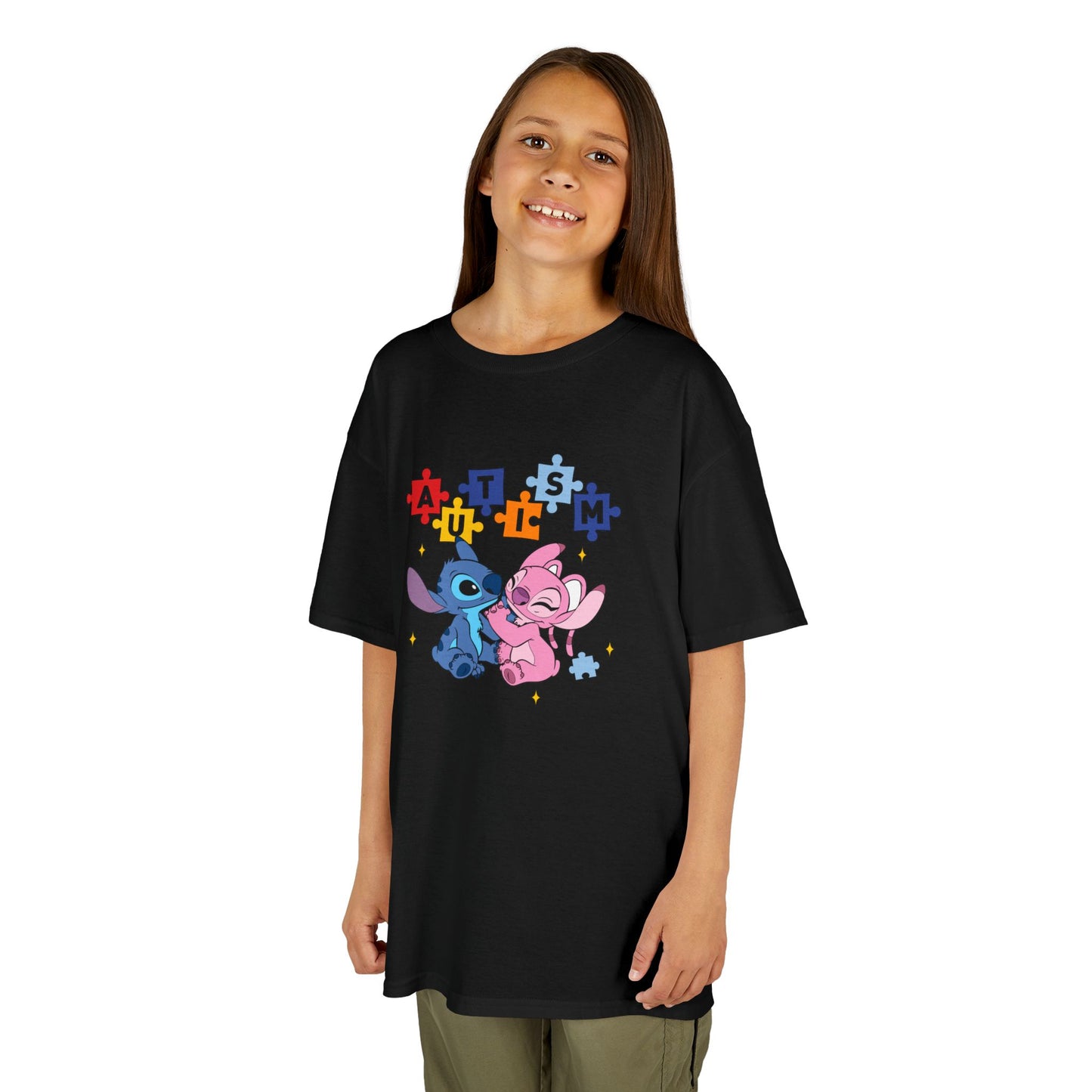 Kids Tee — Cute Stitch & Angel Heart Puzzle Design