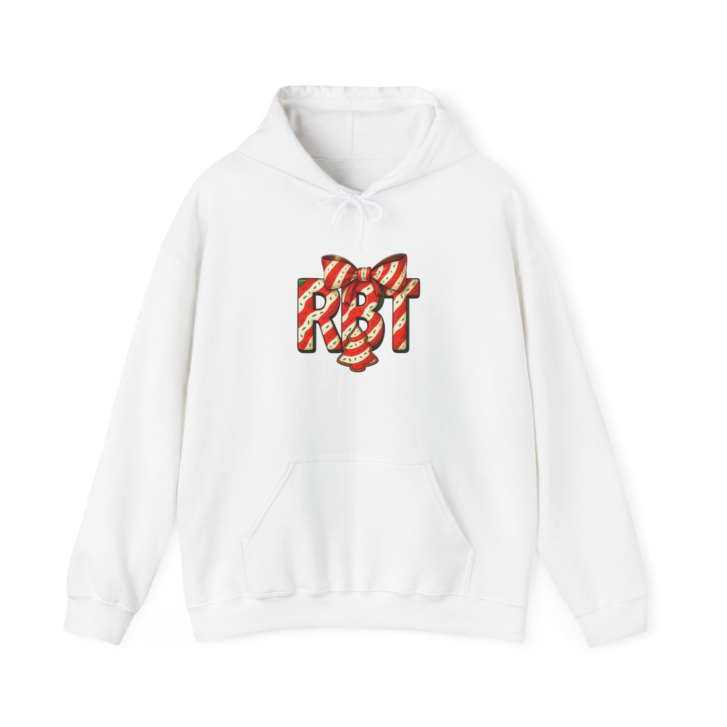 Lil Debbie 'RBT' Tree Cake Holiday Graphic Hoodie — Festive Red Striped Bow Holiday Sweatshirt
