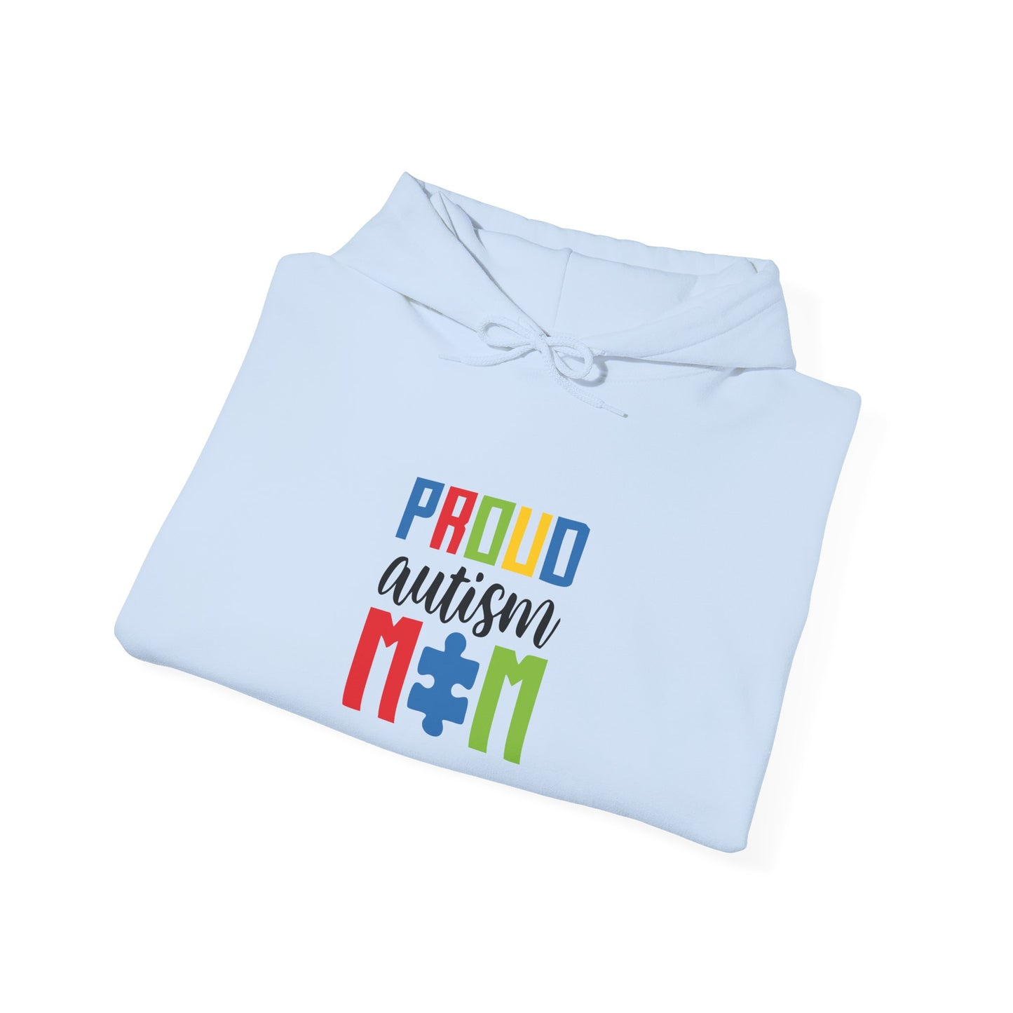 Proud Autism Mom Hoodie — Colorful Puzzle Piece Awareness Sweatshirt