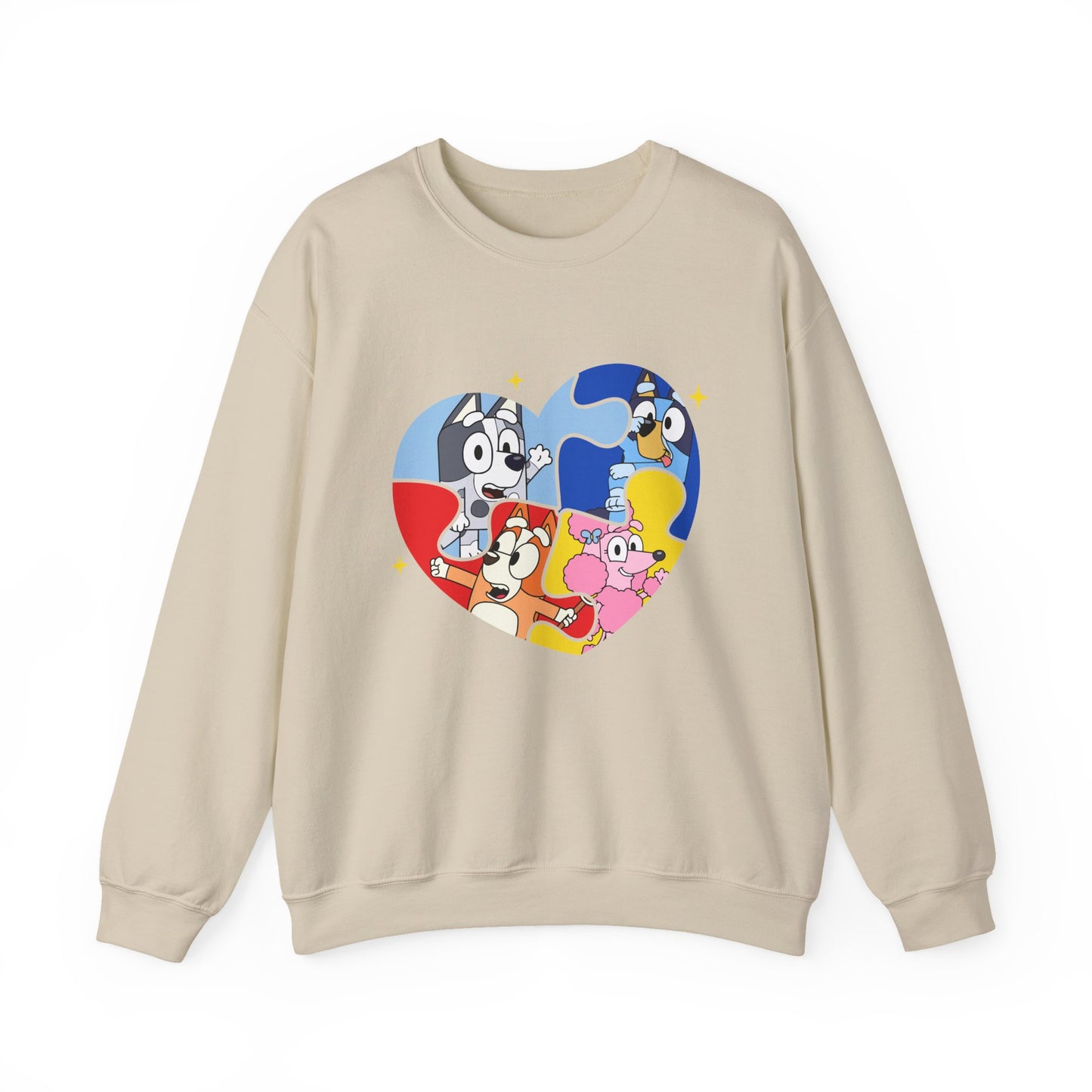 Cartoon Heart Crewneck Sweatshirt — Cute Colorful Character Patch Design
