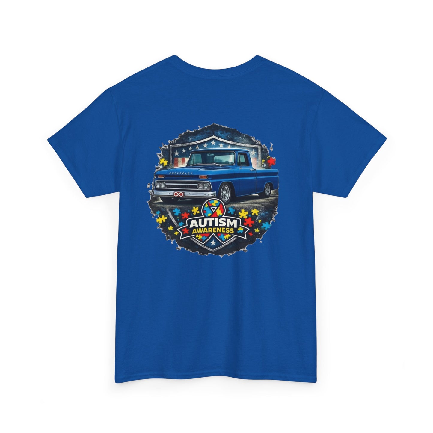 Tim’s Truck Tee- Autism Awareness Truck T-Shirt — Vintage Pickup Puzzle Ribbon Tee