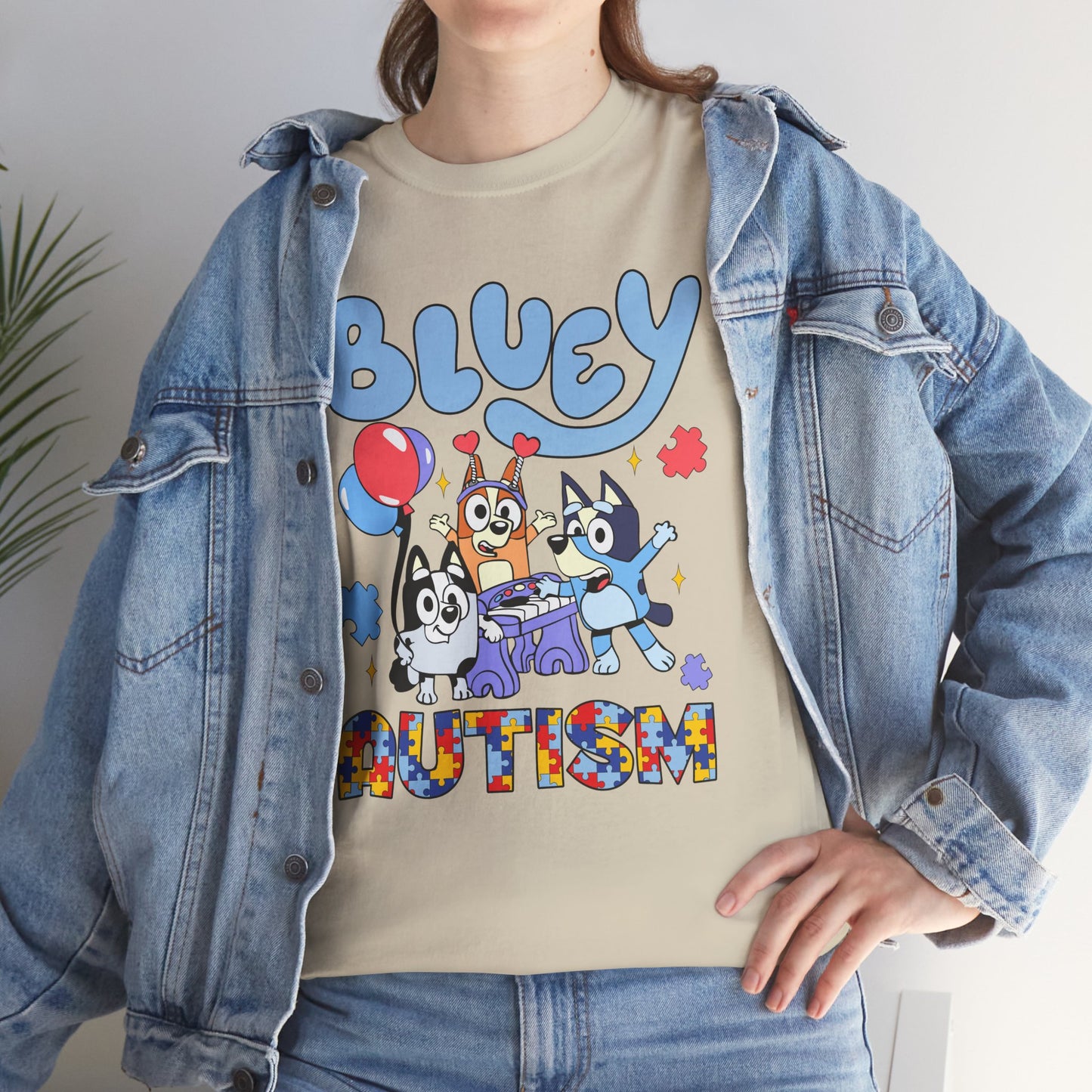 Bluey Autism Puzzle-Pattern T-Shirt