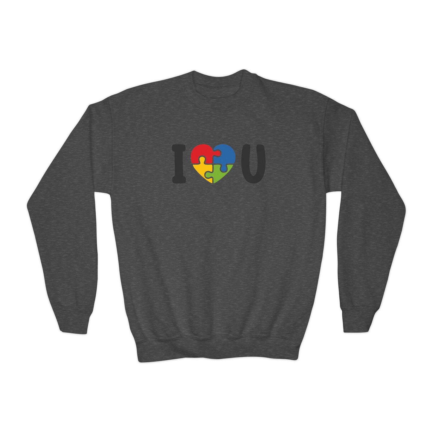 Colorful I  U Puzzle Heart Youth Crewneck Sweatshirt