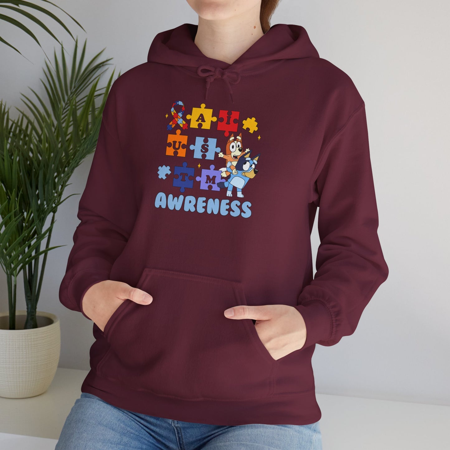 Autism Awareness Hoodie – Bluey Puzzle Ribbon Design