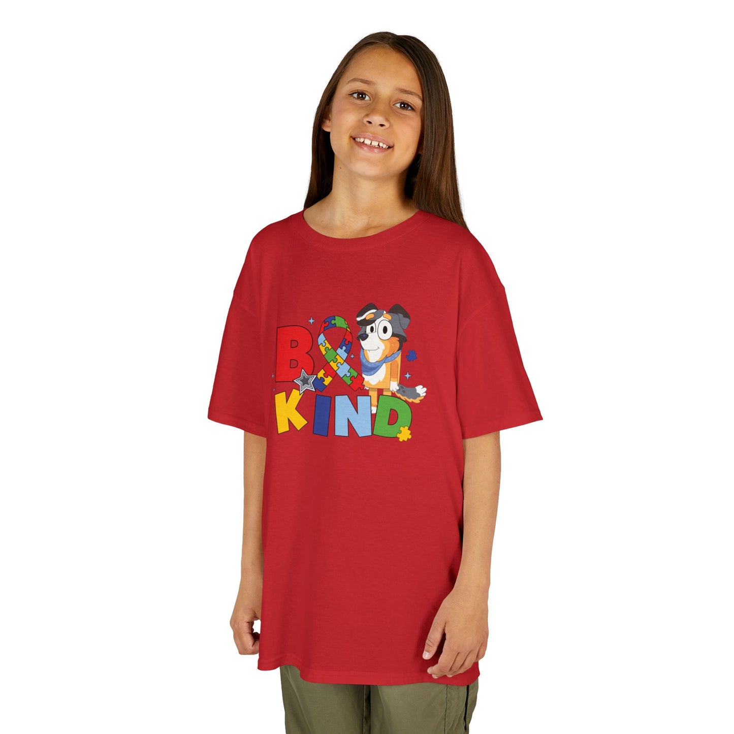 Kids Tee — "Be Kind" Colorful Autism Awareness Ribbon Design