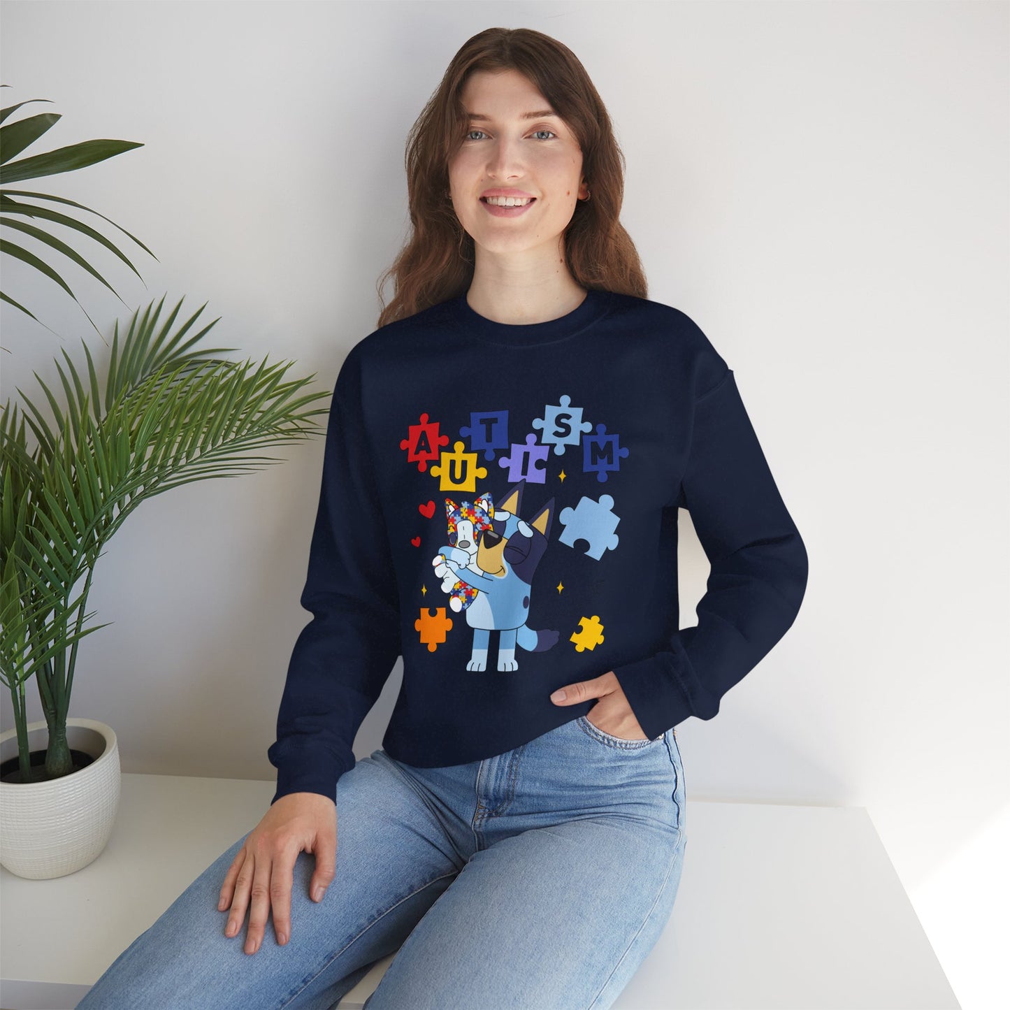 Autism Awareness Puzzle Bluey Paw Crewneck Sweatshirt