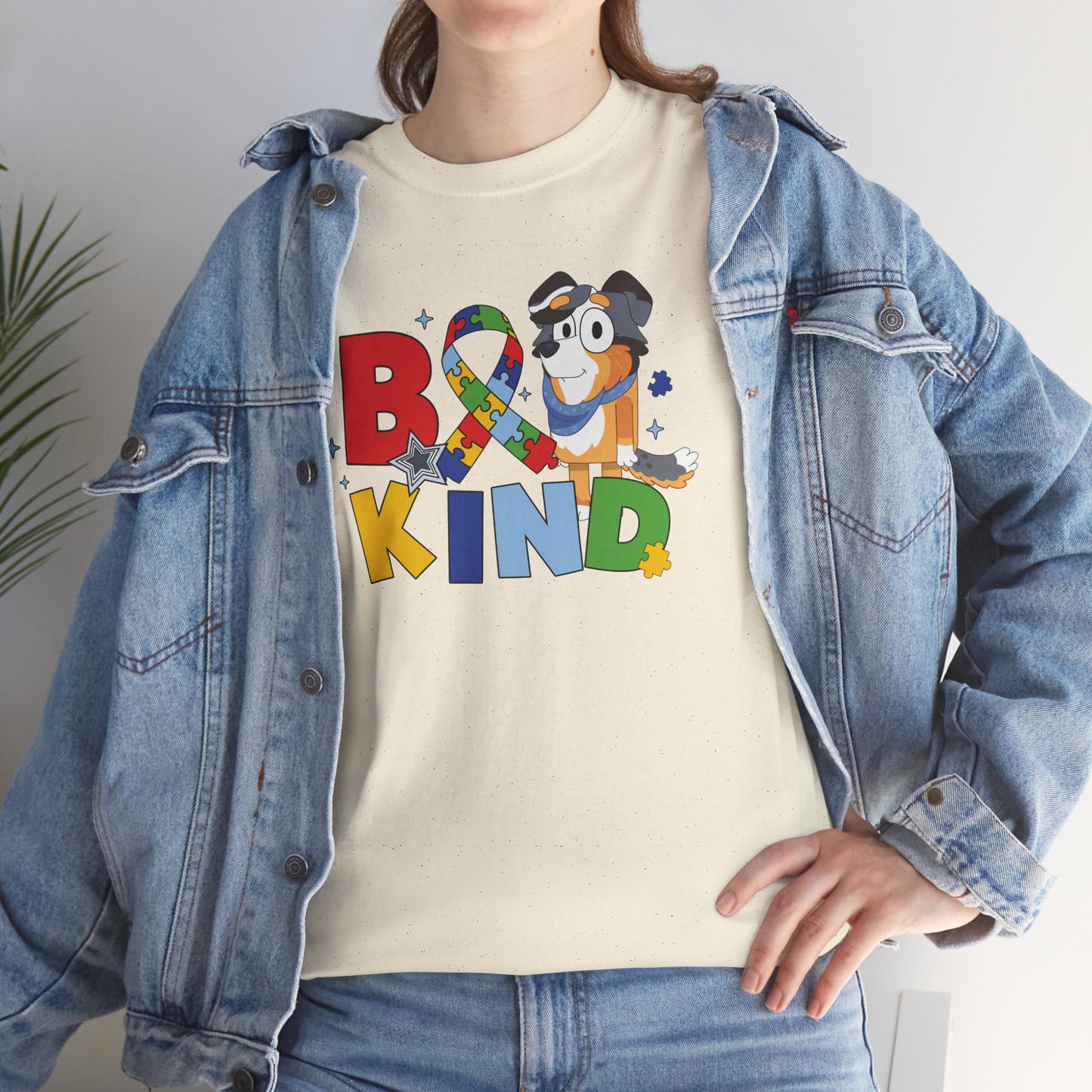 Be Kind Bluey Family T-Shirt — Colorful Rainbow Letters with Cute Design