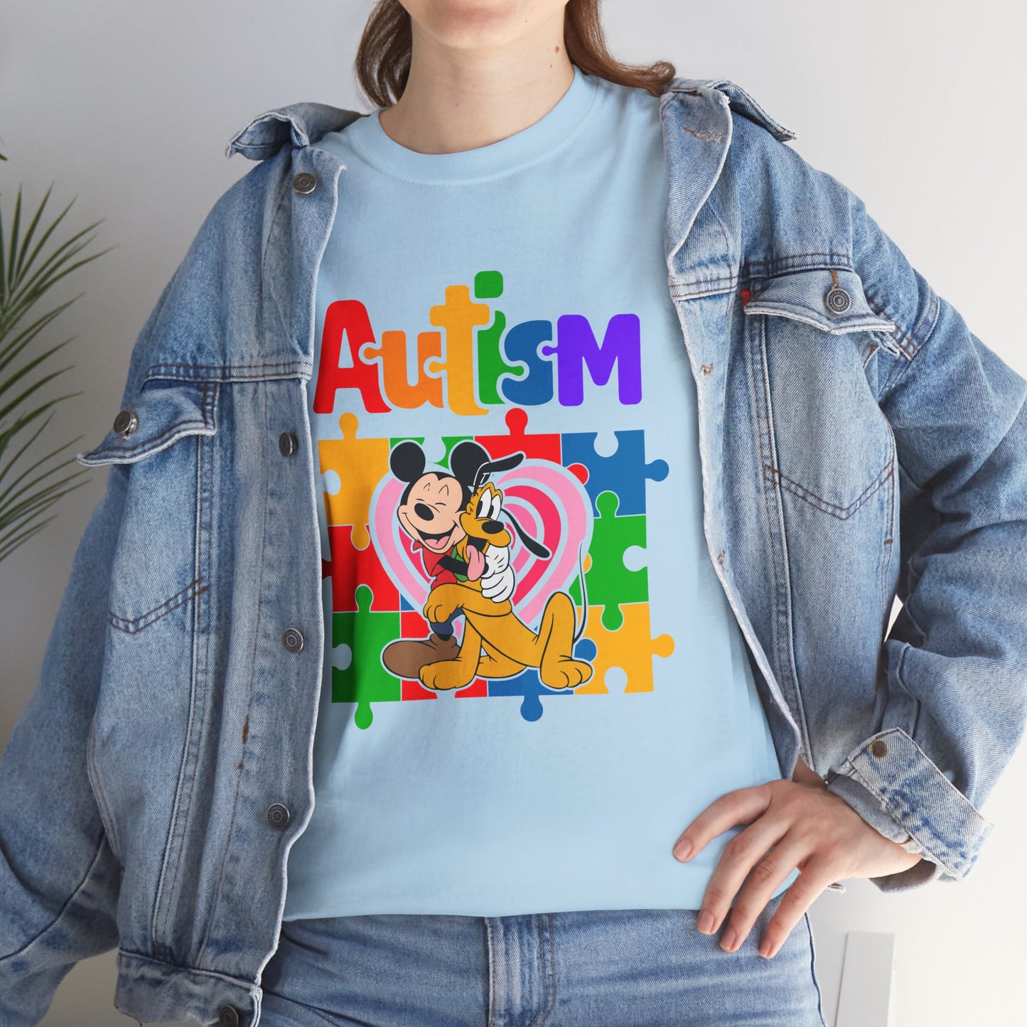 Autism Awareness Puzzle Heart T-Shirt — Colorful Mickey Support Tee