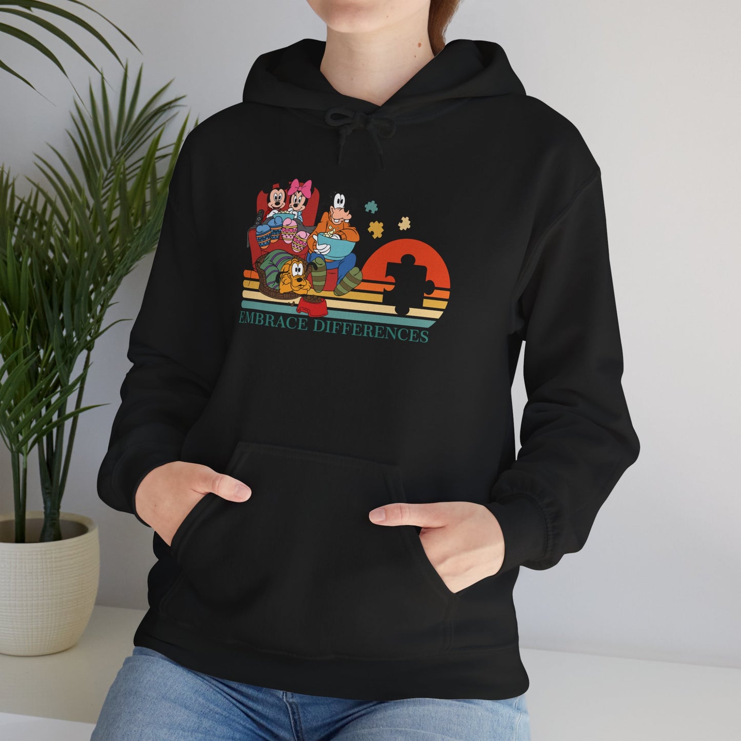 Embrace Differences Hoodie — Retro Pride Diverse Characters Graphic Sweatshirt