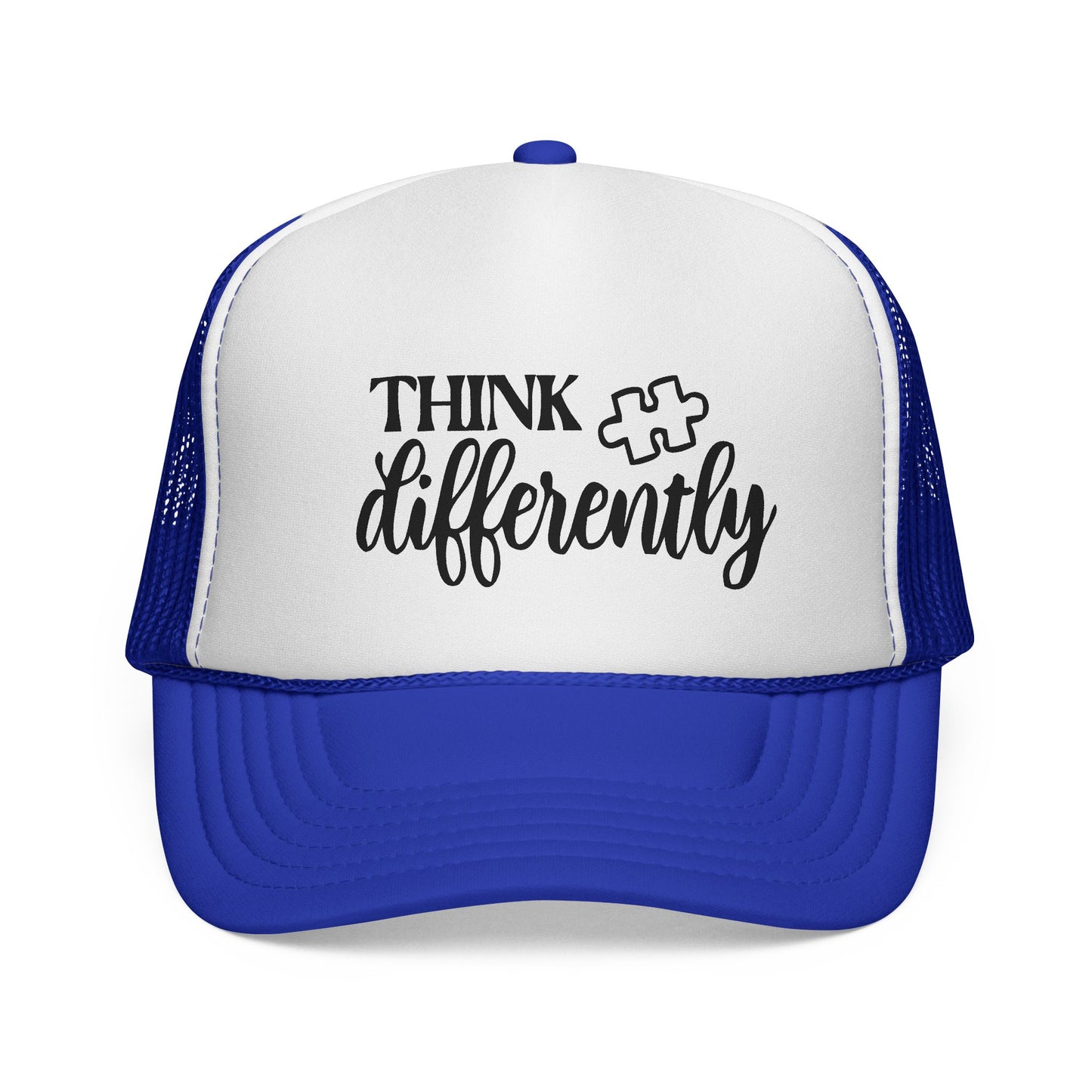 Think Differently Trucker Hat — Inspirational Puzzle Piece Cap