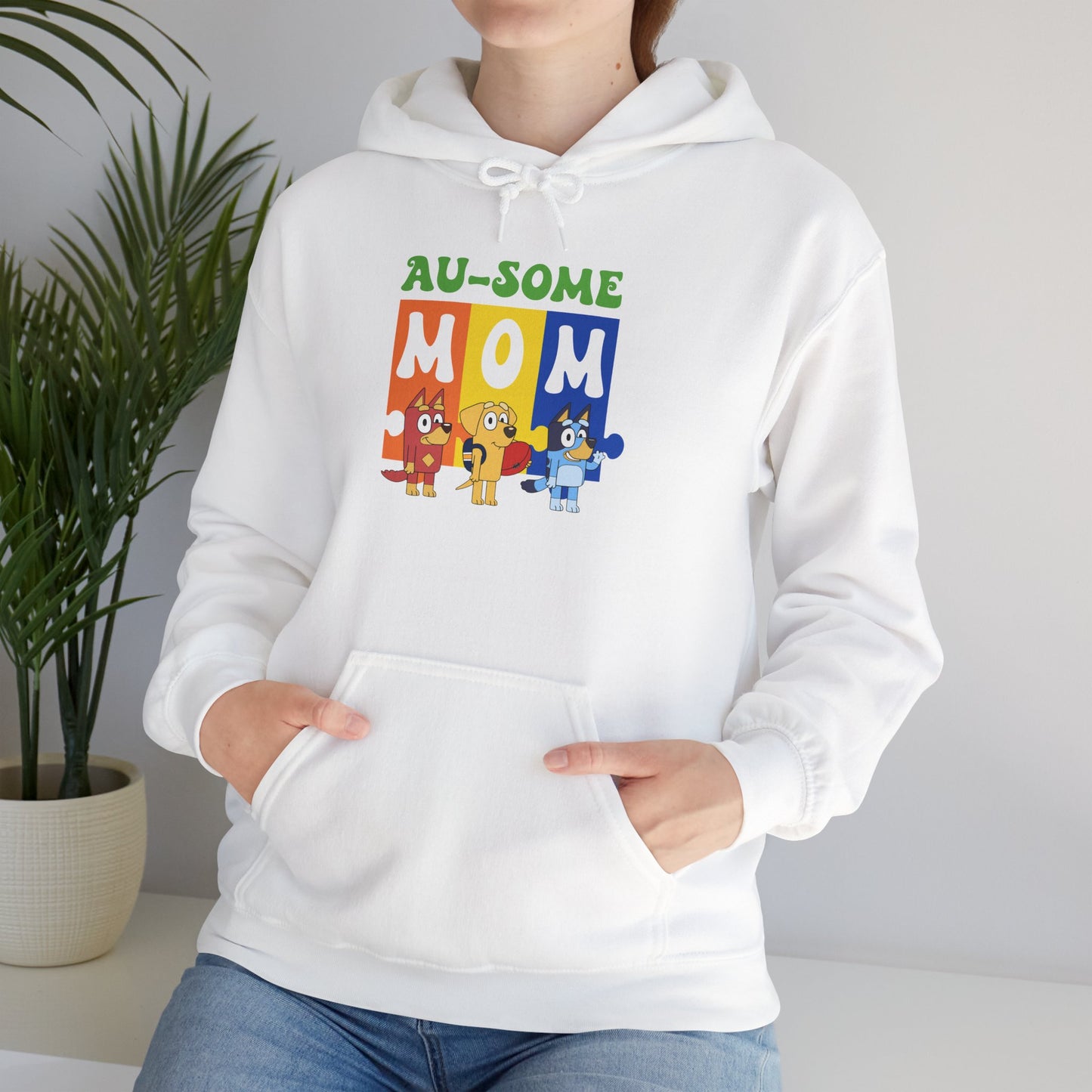Au-some Mom Hoodie — Colorful Puzzle Piece Autism Awareness Sweatshirt