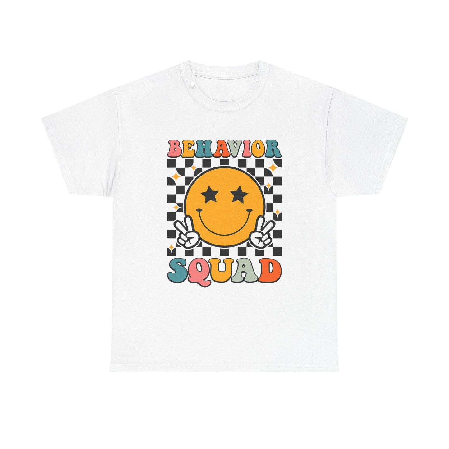 Behavior Squad T‑Shirt — Retro Smiley Face Peace Sign Tee