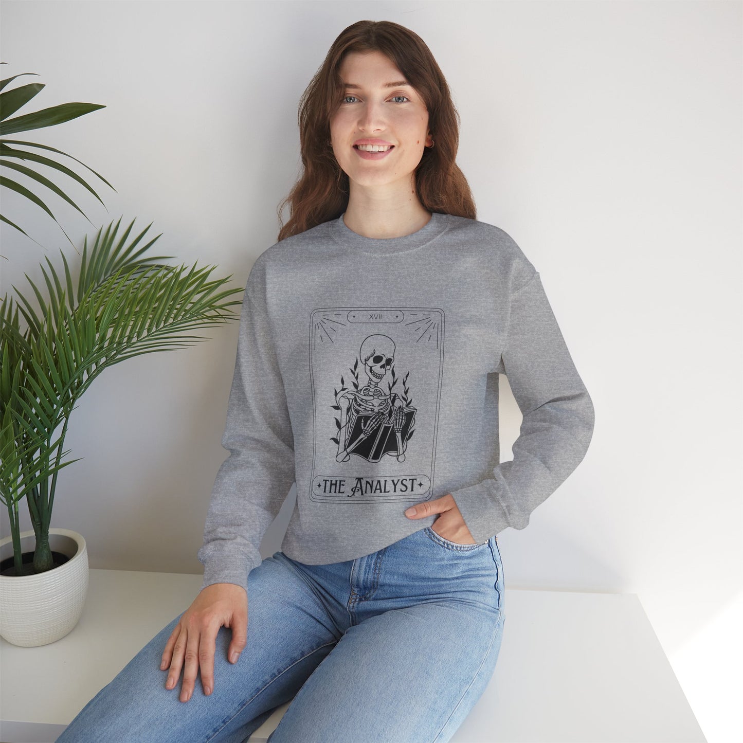 The Analyst Crewneck Sweatshirt — Tarot Skeleton Graphic Pullover