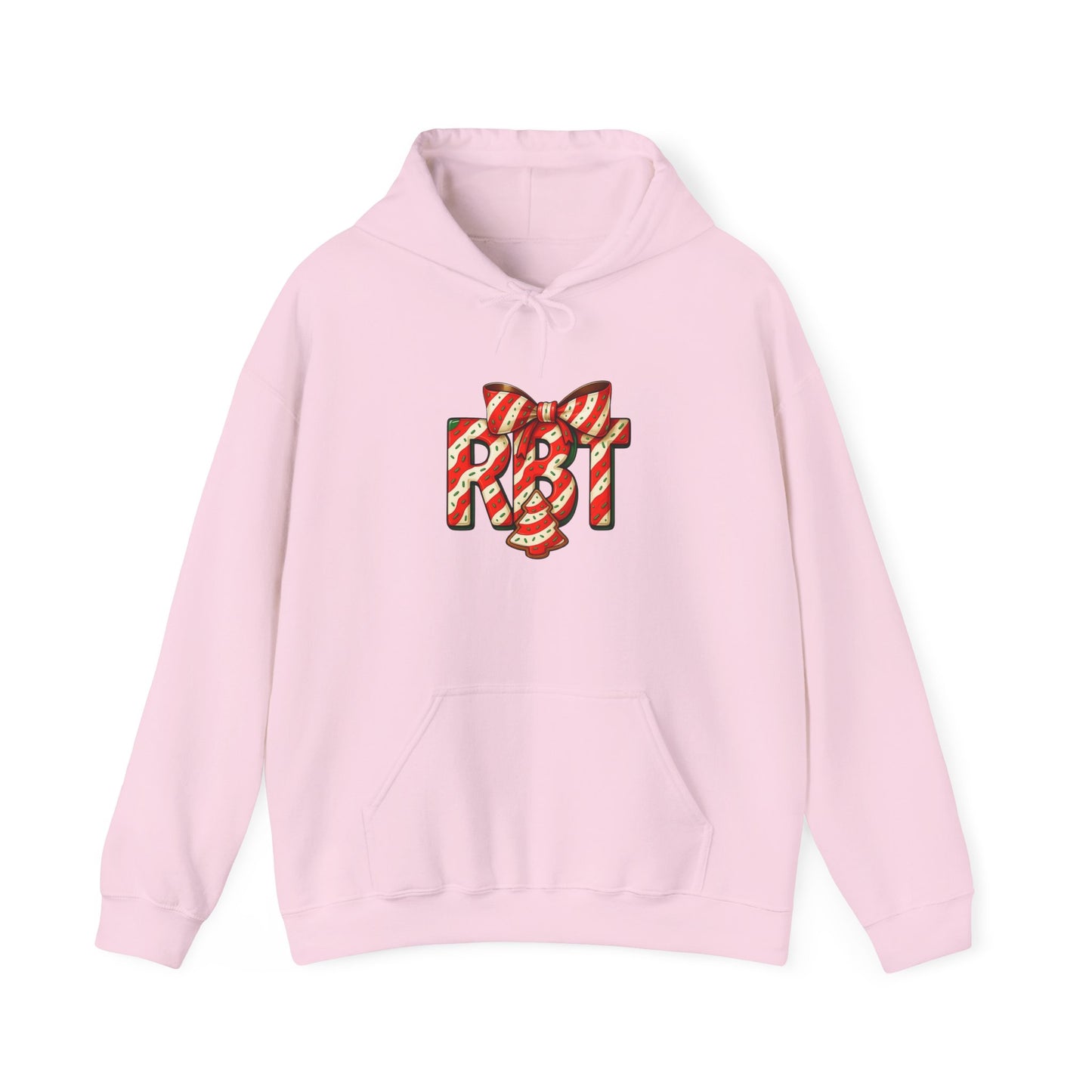 Lil Debbie 'RBT' Tree Cake Holiday Graphic Hoodie — Festive Red Striped Bow Holiday Sweatshirt
