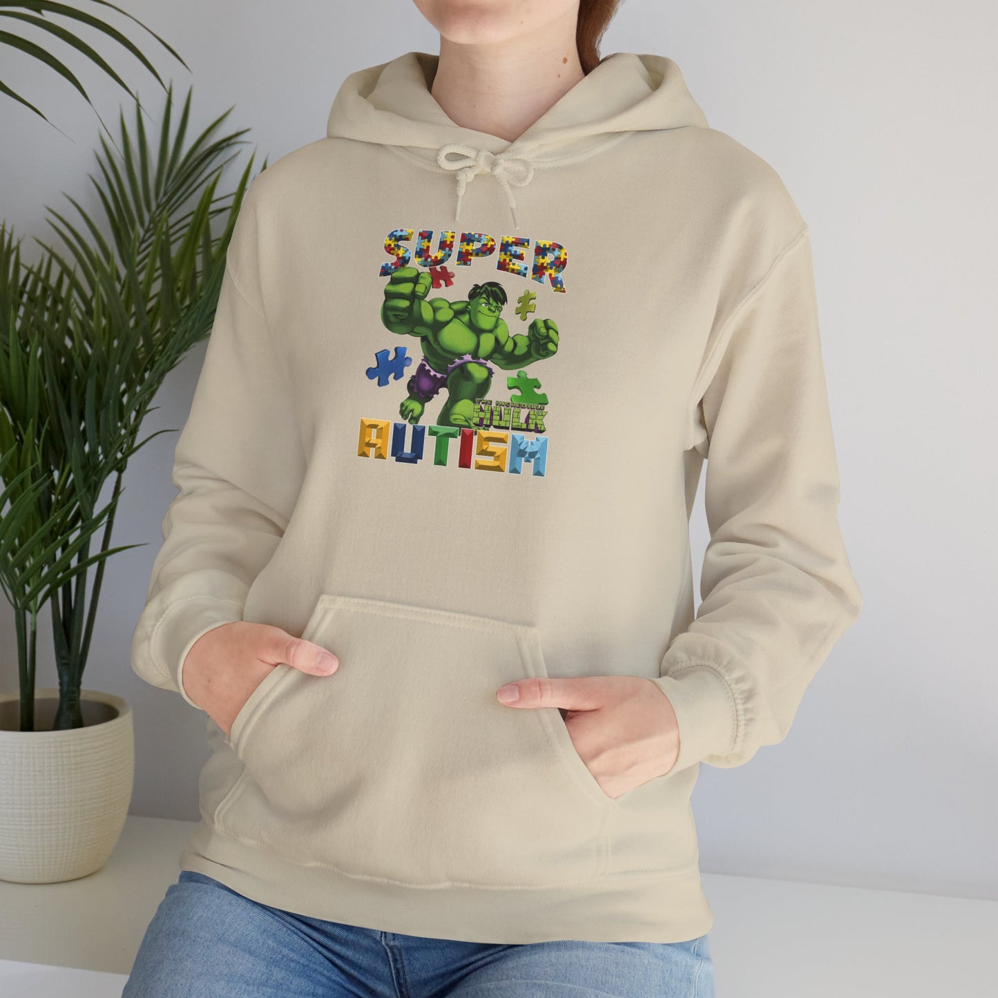 Autism Superhero Hoodie — "Super 4 Autism" Puzzle-Pattern Support Pullover