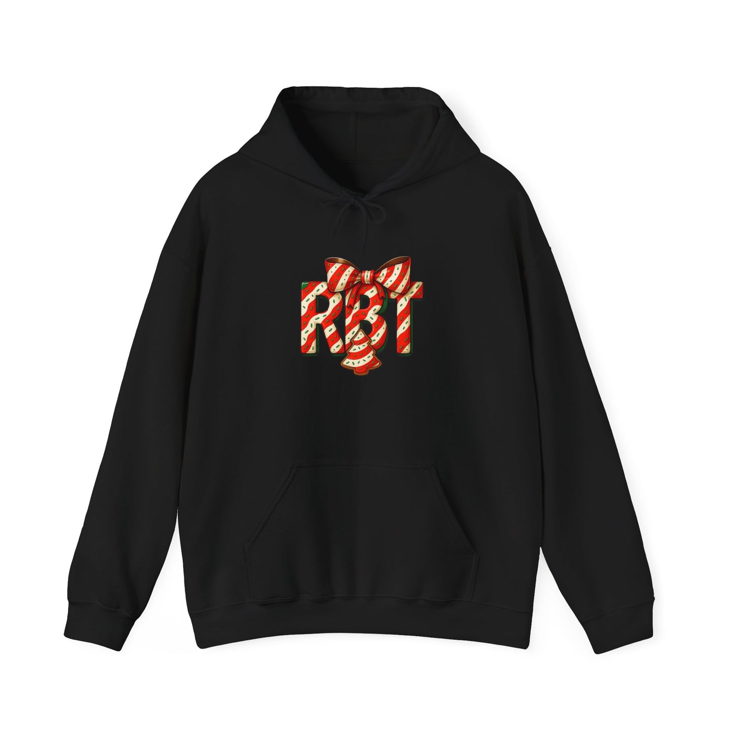 Lil Debbie 'RBT' Tree Cake Holiday Graphic Hoodie — Festive Red Striped Bow Holiday Sweatshirt