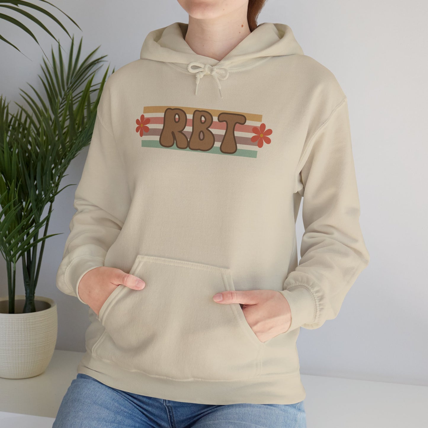 Retro Floral RBT Initials Hoodie — Vintage Striped Monogram Sweatshirt