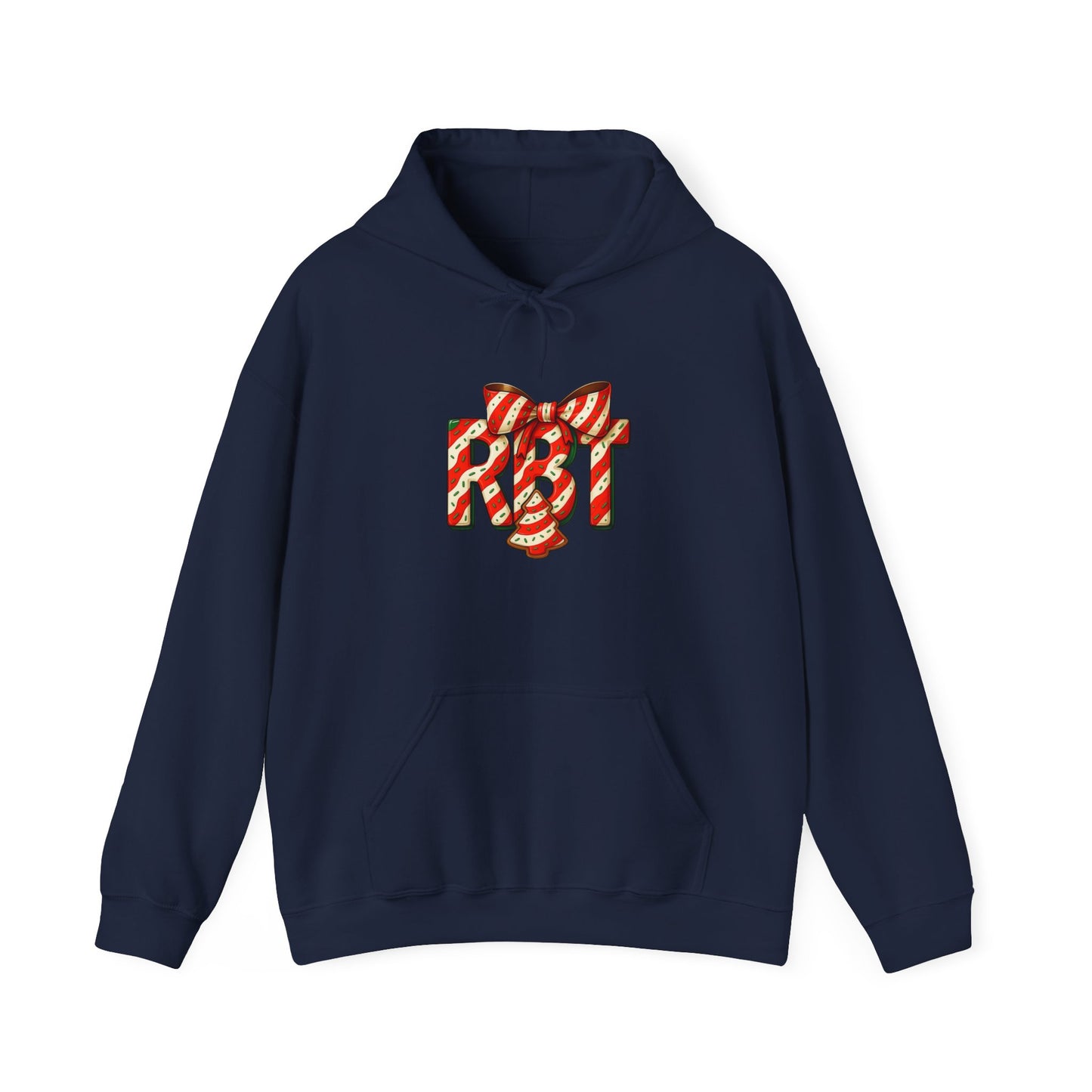 Lil Debbie 'RBT' Tree Cake Holiday Graphic Hoodie — Festive Red Striped Bow Holiday Sweatshirt