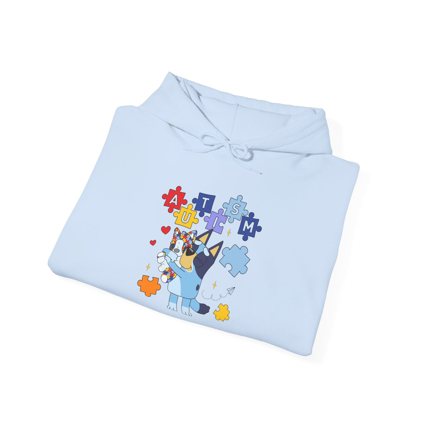 Autism Awareness Puzzle Bluey Hoodie – ’Autism’ Colorful Puzzle Piece Design