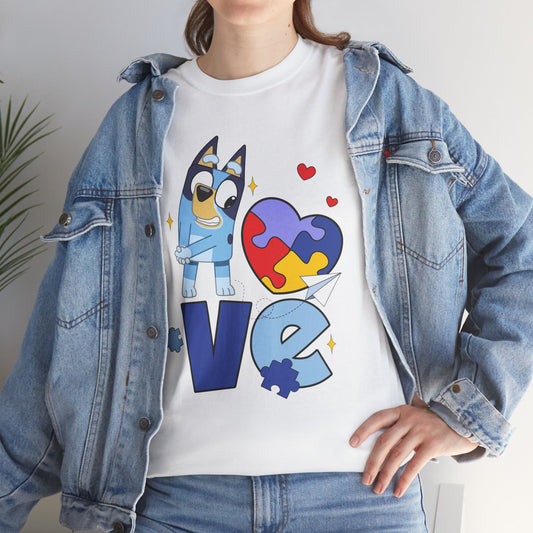 Autism Awareness Love Tee - Puzzle Heart & Cartoon Character T-Shirt