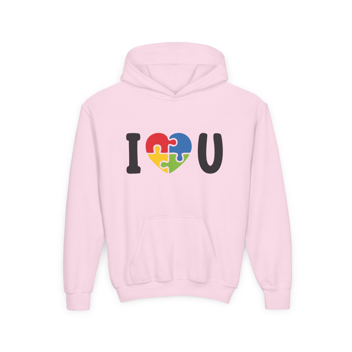 Colorful I  U Puzzle Heart Youth Hoodie