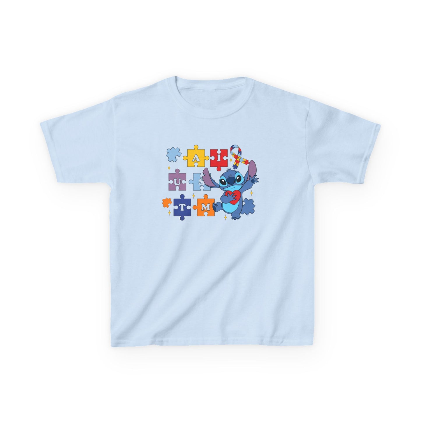 Autism Puzzle Ribbon Kids Tee — Cute Stitch Awareness T-Shirt