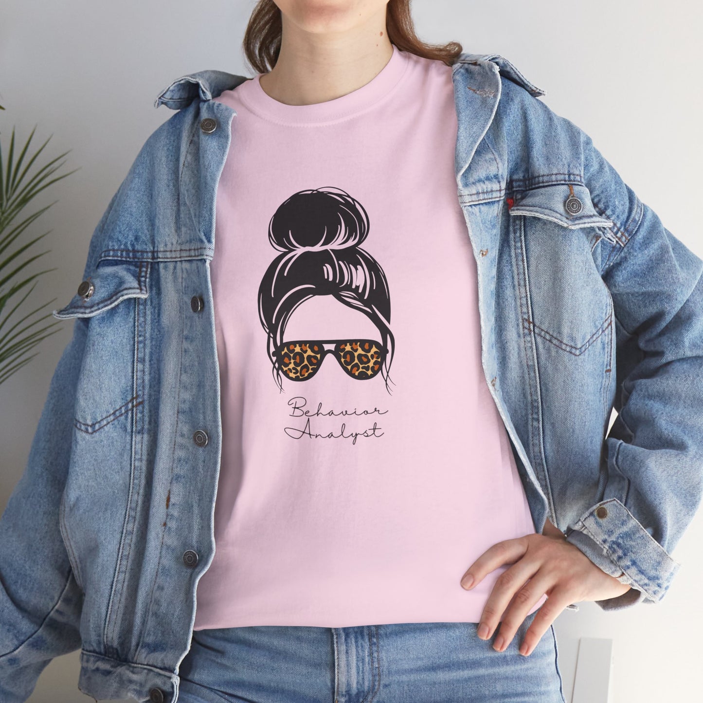 Graphic Tee — Messy Bun Sunglasses Leopard Print "Behavior Analyst"