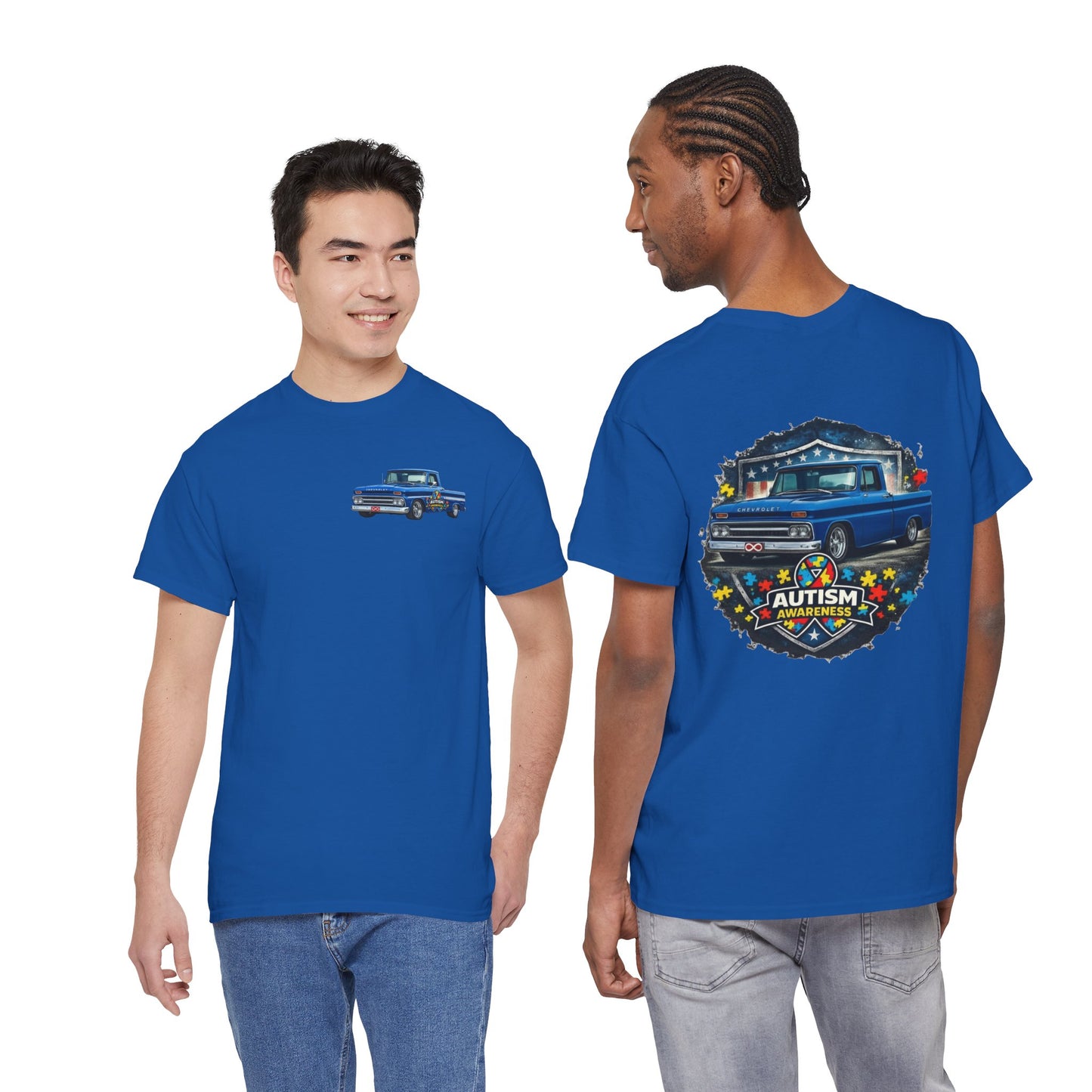 Tim’s Truck Tee- Autism Awareness Truck T-Shirt — Vintage Pickup Puzzle Ribbon Tee