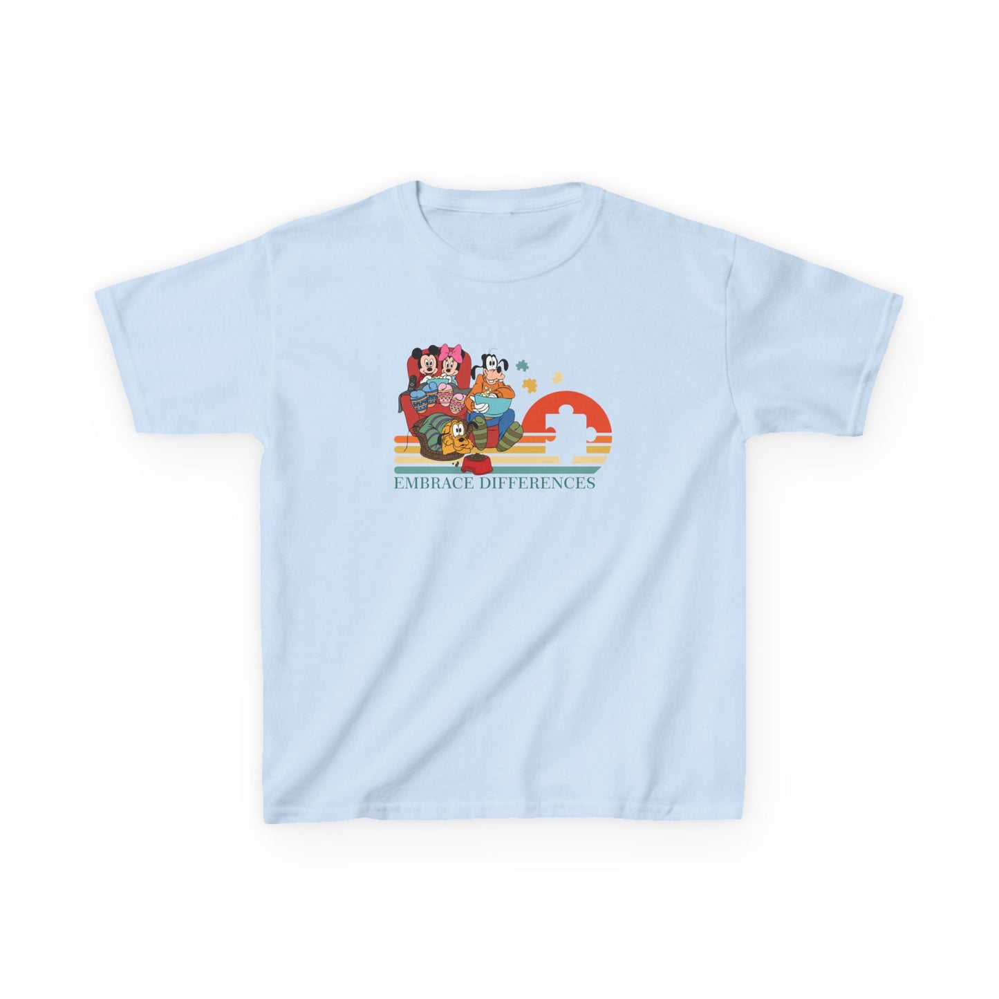Kids Tee — Colorful Retro Animal Parade "I Embrace Differences"