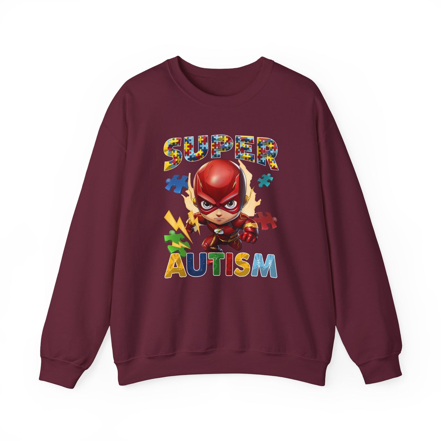 Autism Superhero Sweatshirt — Colorful Puzzle Piece Awareness Crewneck