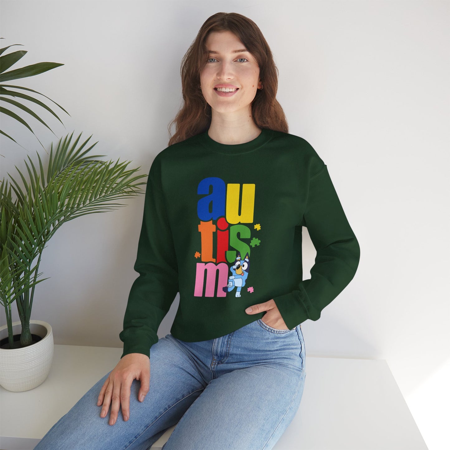 Autism Awareness Crewneck Sweatshirt — Colorful "autism" Design