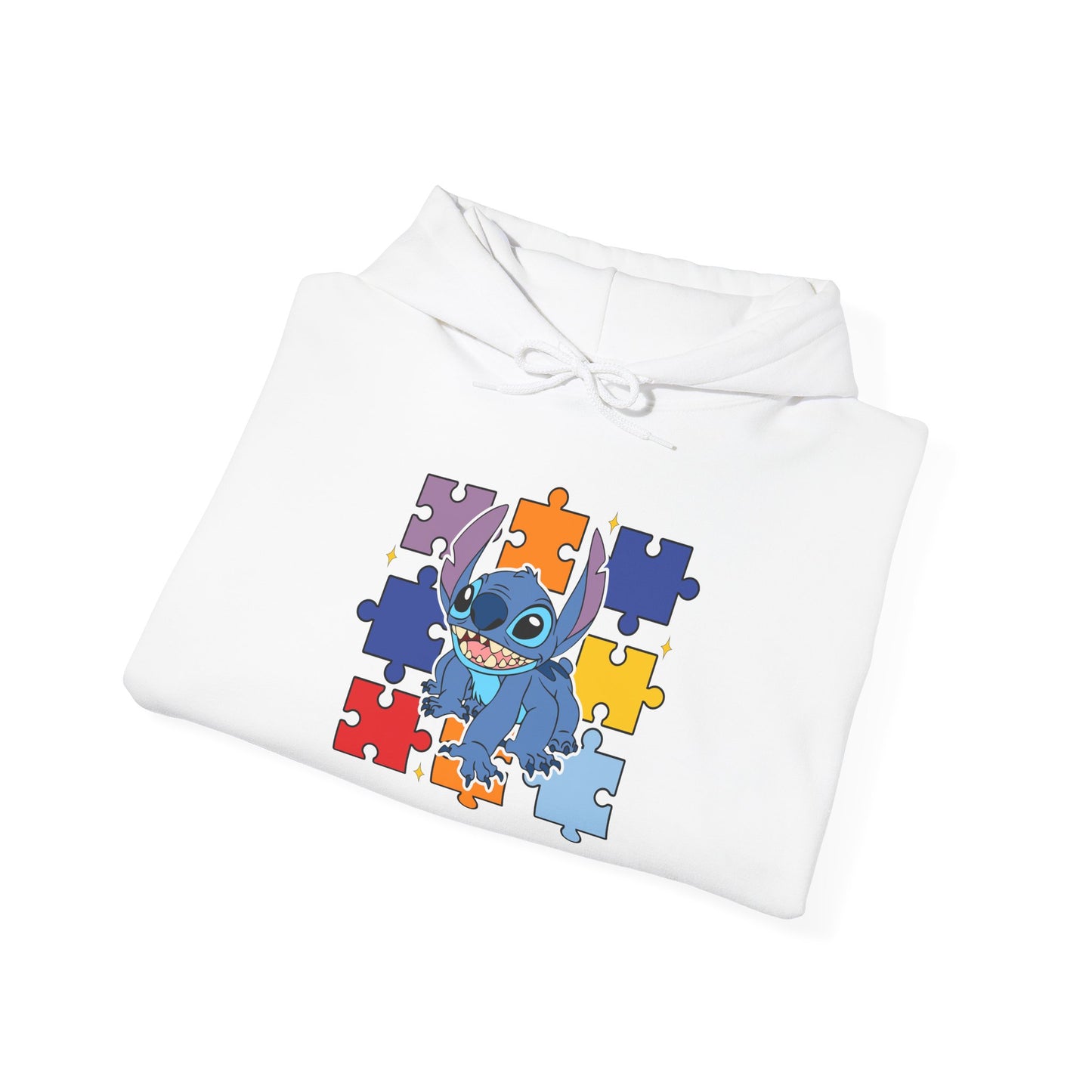 Autism Puzzle Heart Hoodie — Cute Blue Character Puzzle Piece Awareness Sweatshirt