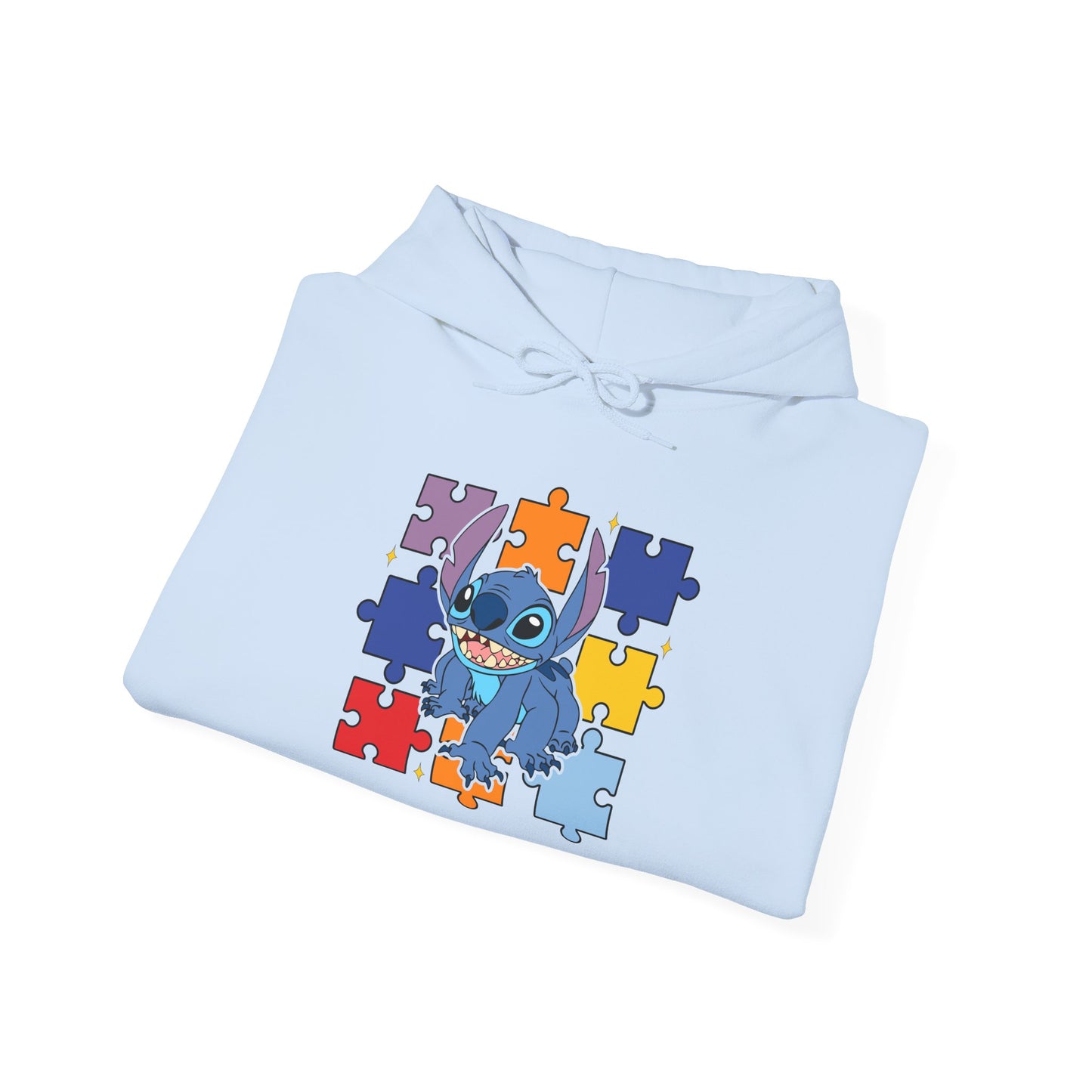 Autism Puzzle Heart Hoodie — Cute Blue Character Puzzle Piece Awareness Sweatshirt