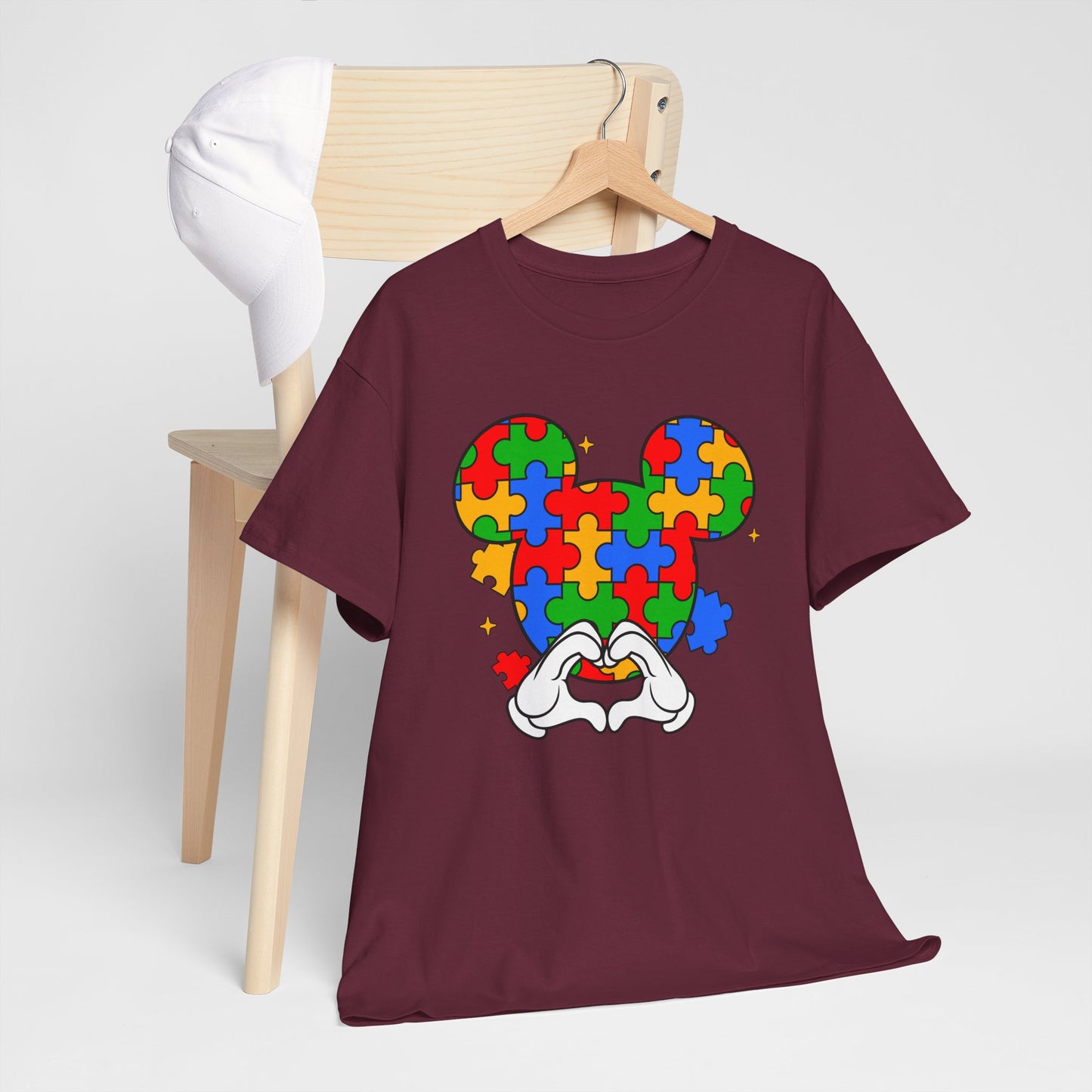 Autism Puzzle Mickey Ears T-Shirt — Colorful Puzzle Piece Heart Tee