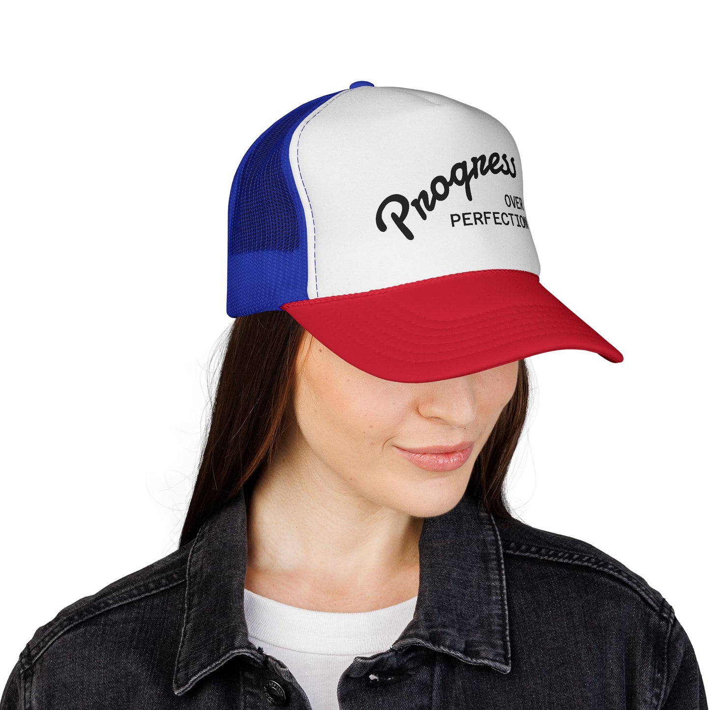 Progress Over Perfection Trucker Cap — Motivational Mesh Baseball Hat