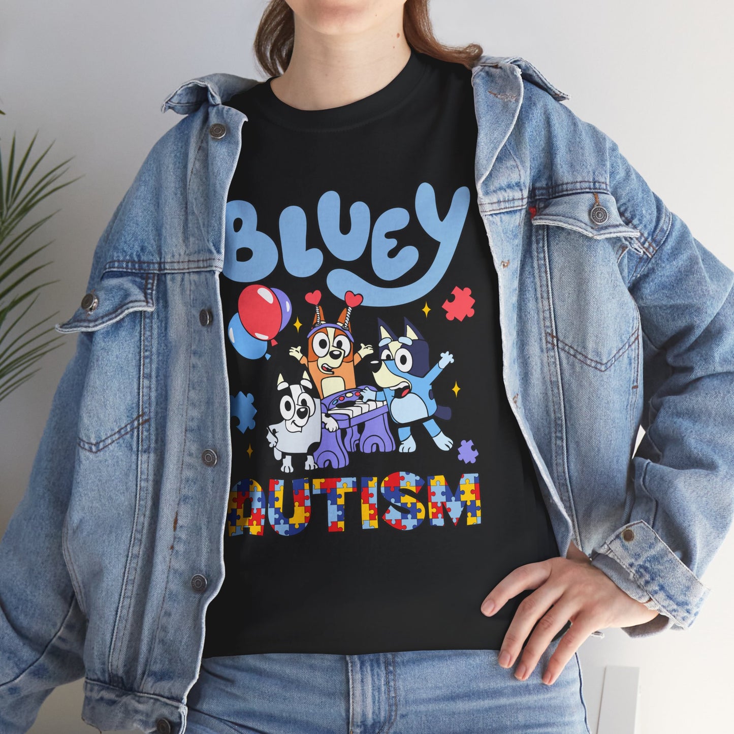 Bluey Autism Puzzle-Pattern T-Shirt
