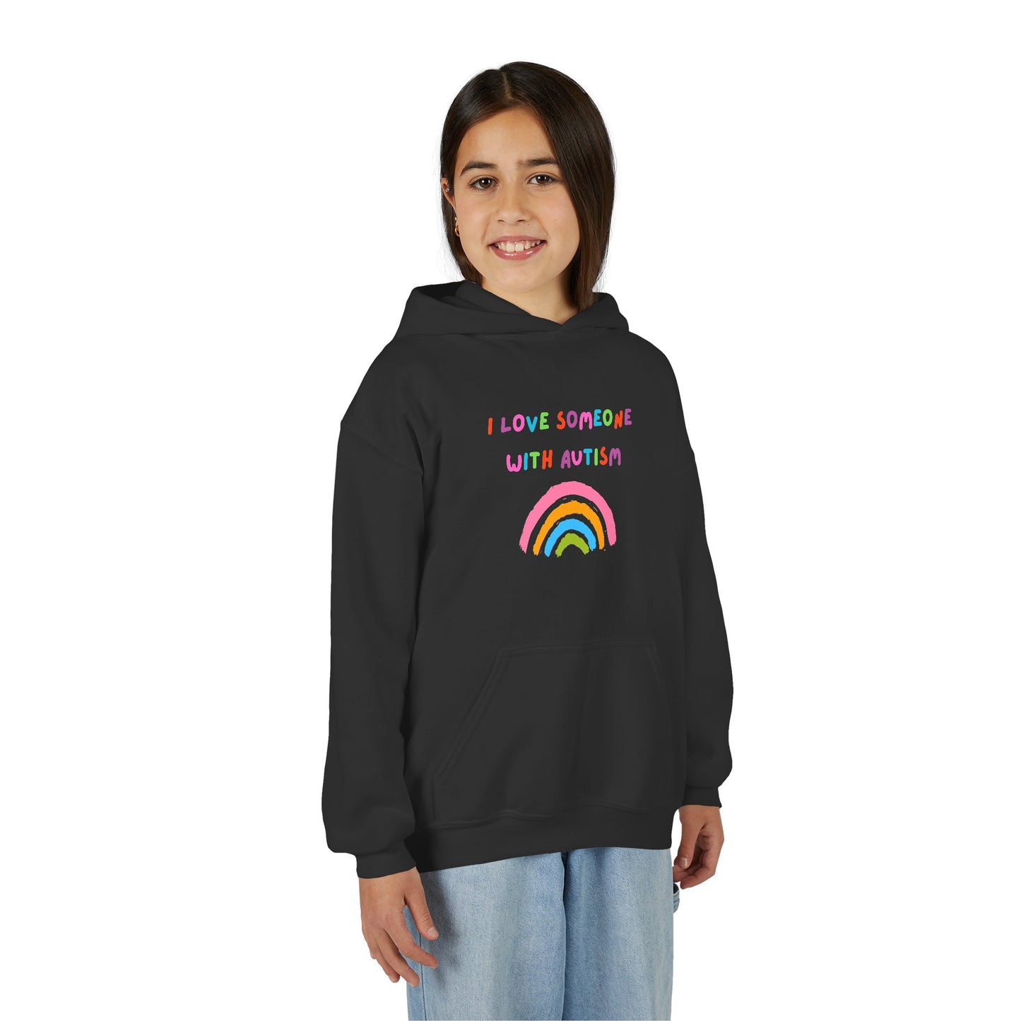 Youth Hoodie — "I Love Someone With Autism" Rainbow Support Sweatshirt