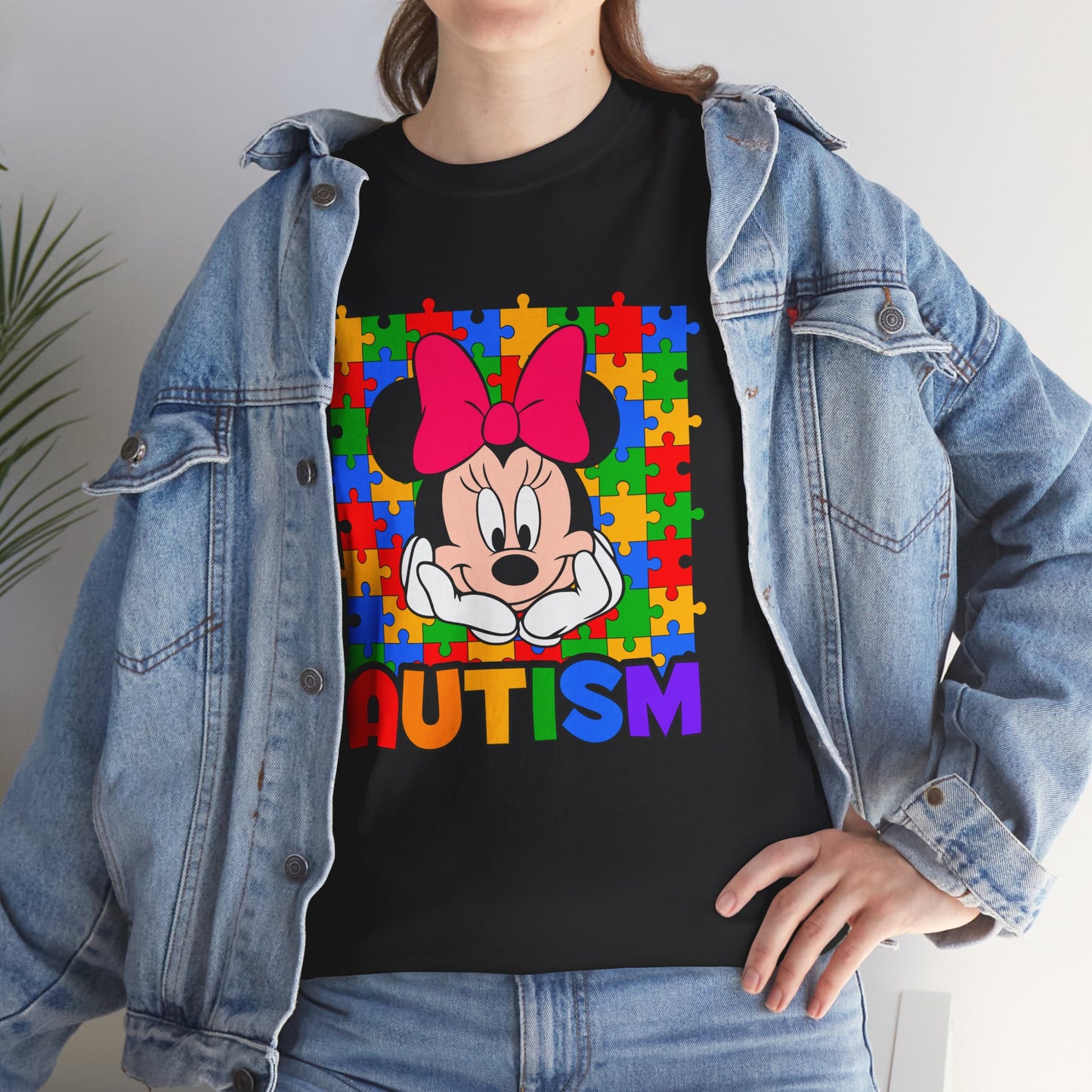 Autism Awareness T-Shirt — Colorful Puzzle Heart Minnie Design