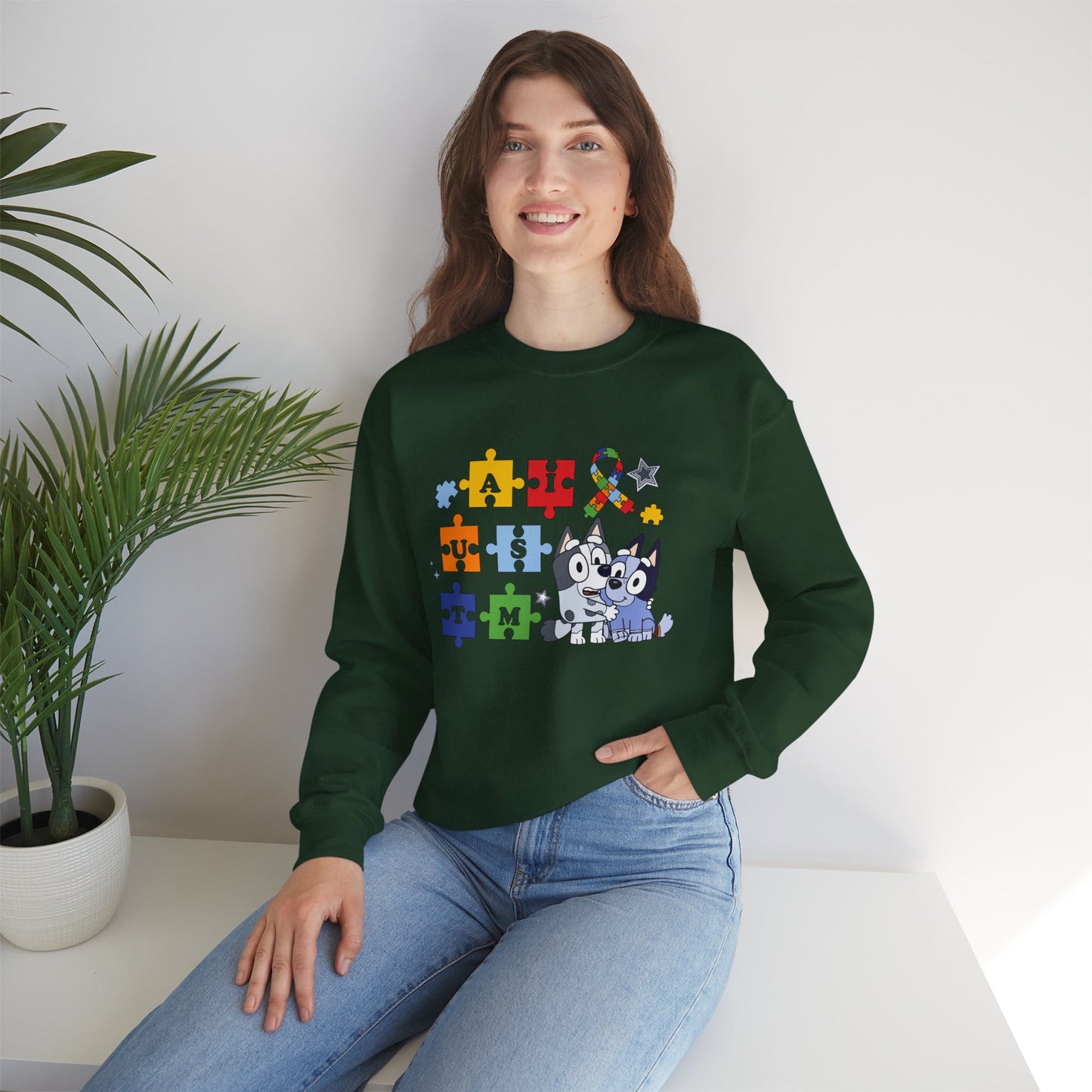 Autism Puzzle Paw Crewneck Sweatshirt — Bluey-Inspired Support Tee