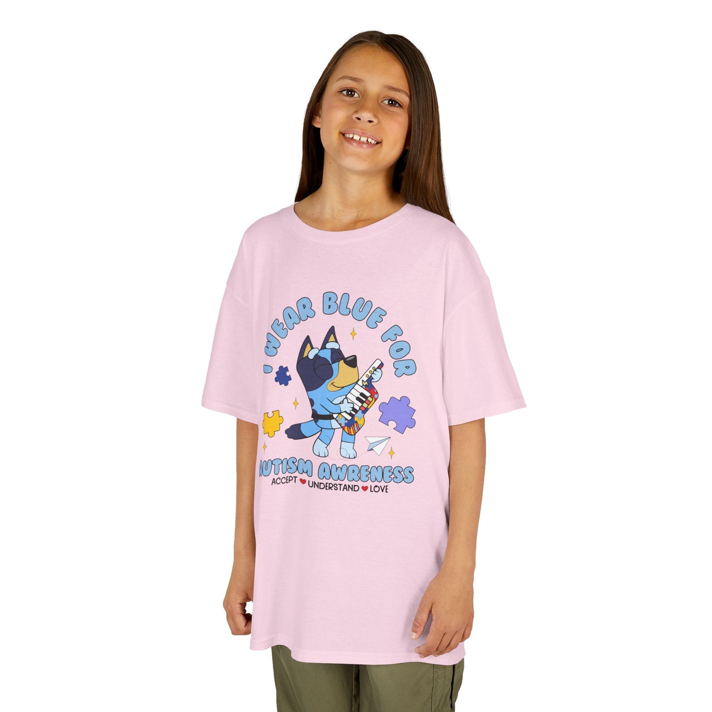 Kids Tee — 'I Wear Blue for Autism Awareness' Cute Puzzle-Heart Design