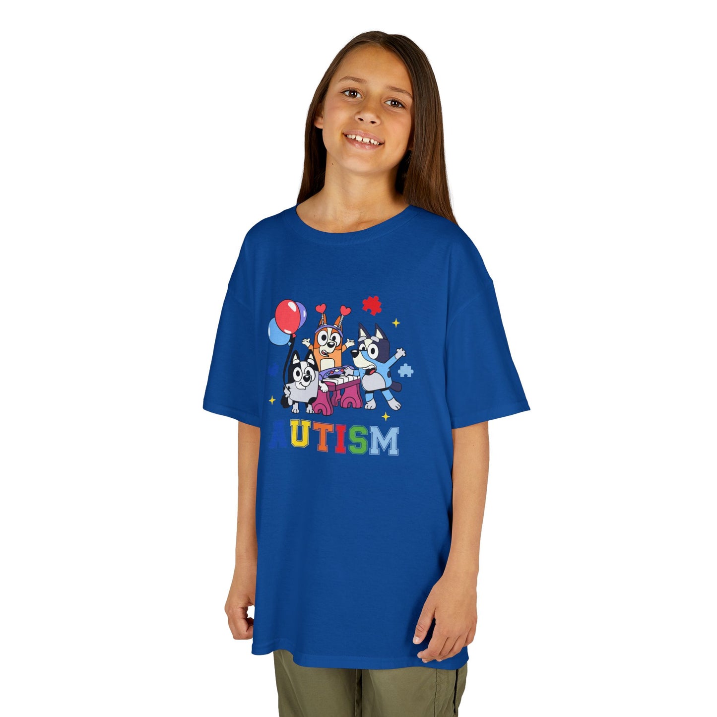 Kids Tee — Colorful 'AUTISM' Paw & Balloon Celebration Design