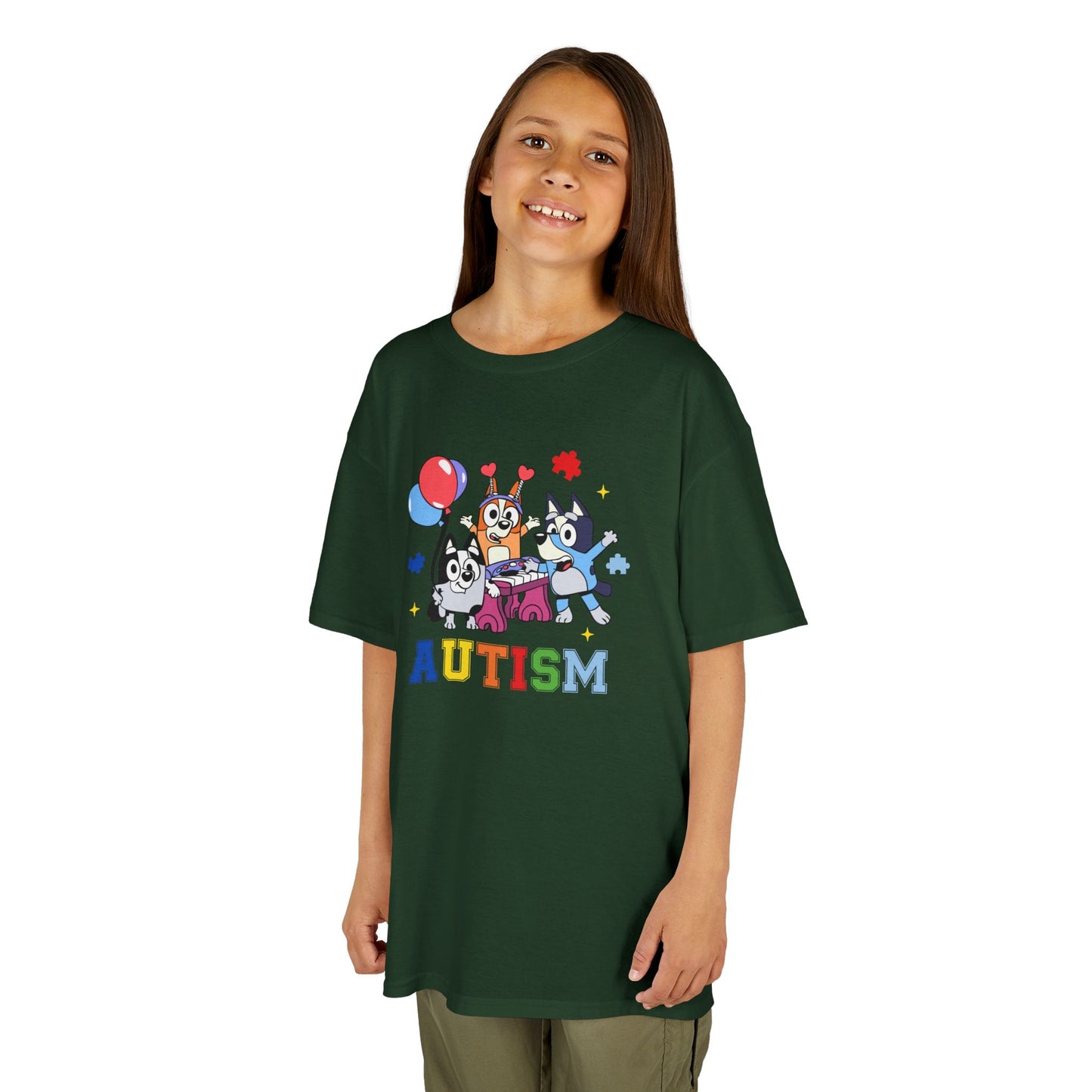 Kids Tee — Colorful 'AUTISM' Paw & Balloon Celebration Design