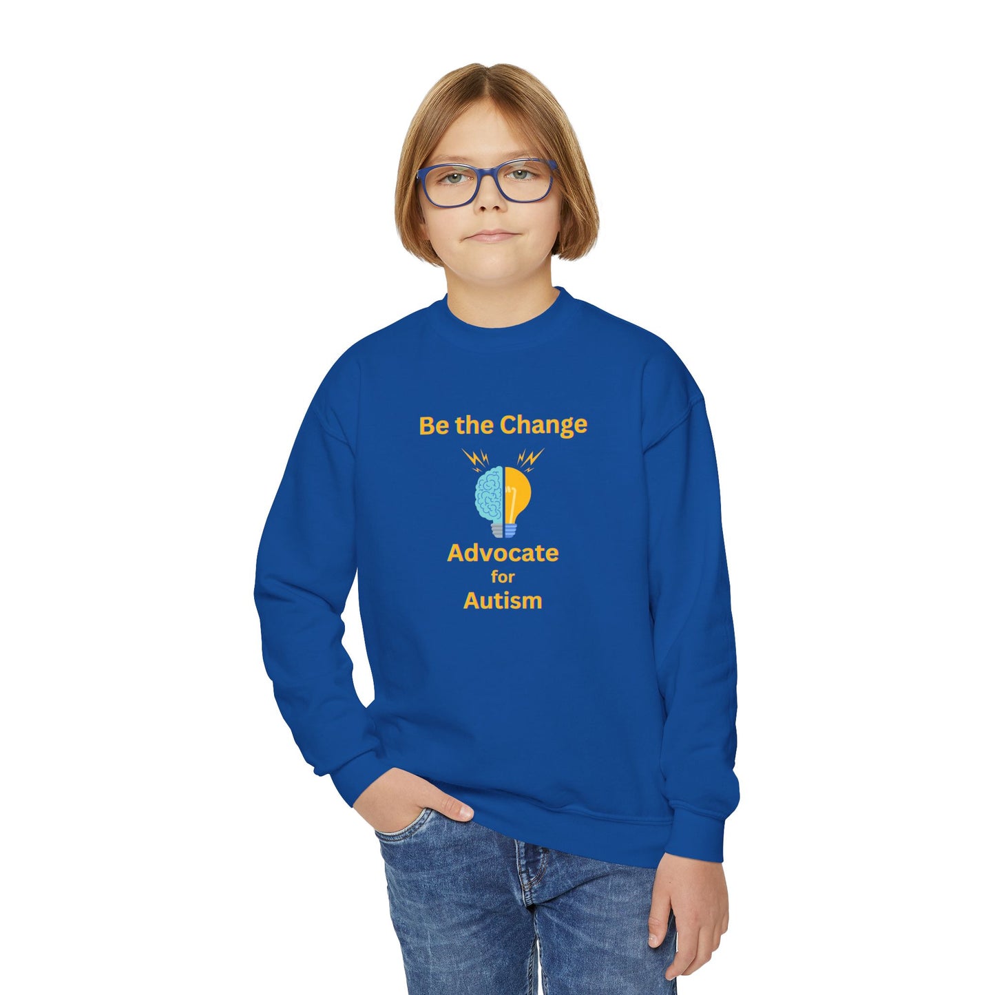 Advocate for Autism Youth Crewneck Sweatshirt — "Be the Change" Awareness Pullover