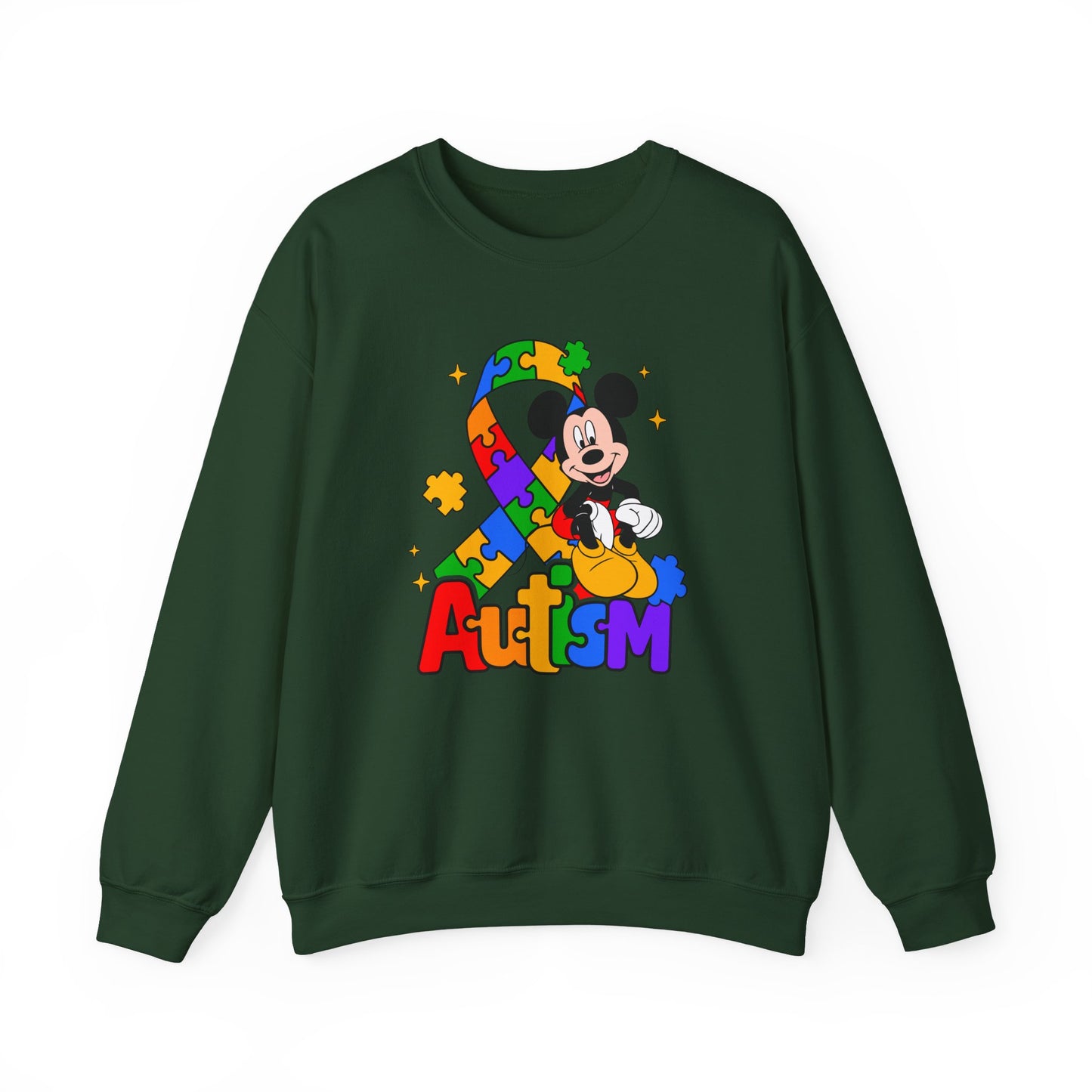 Autism Awareness Crewneck Sweatshirt — Colorful Puzzle Ribbon Design