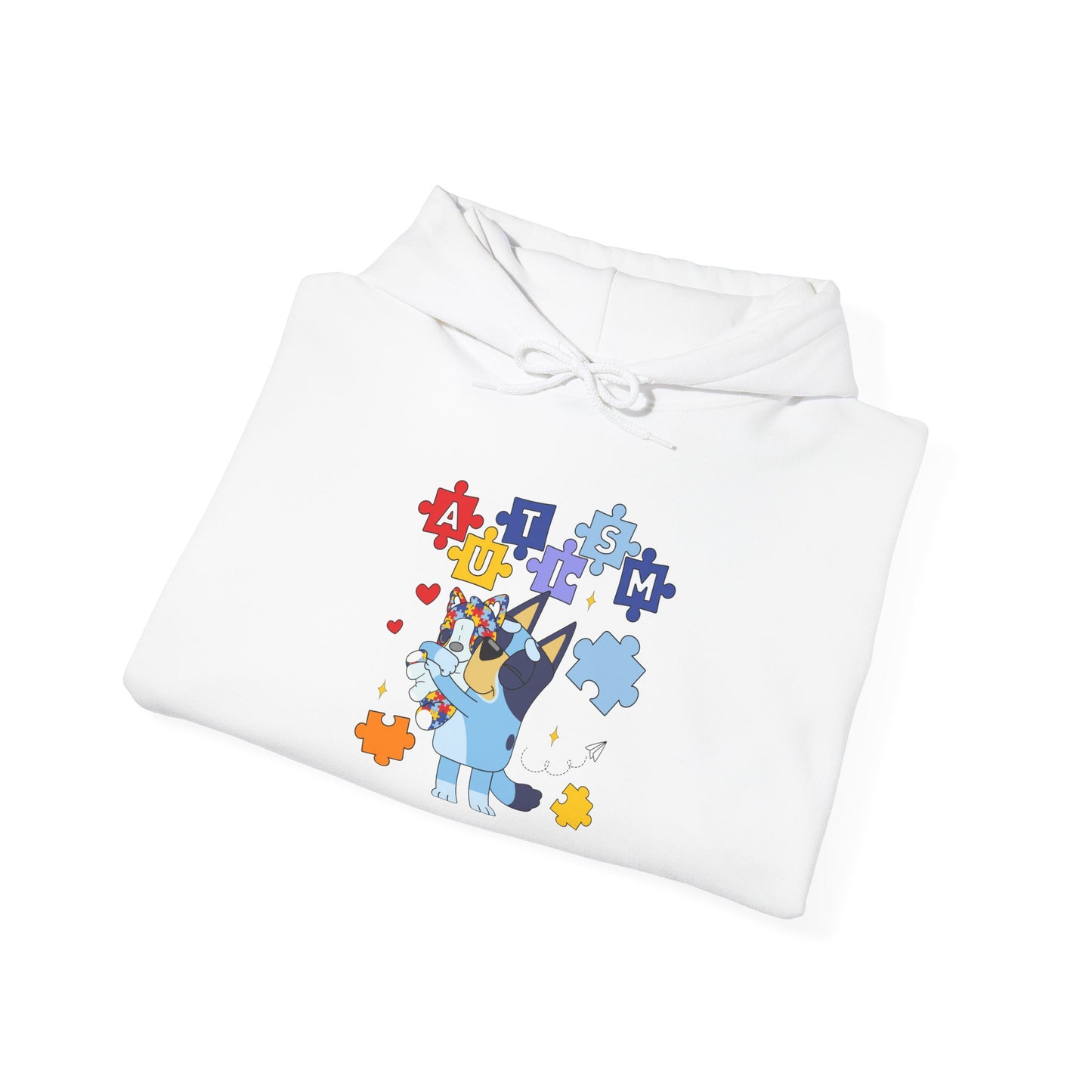 Autism Awareness Puzzle Bluey Hoodie – ’Autism’ Colorful Puzzle Piece Design